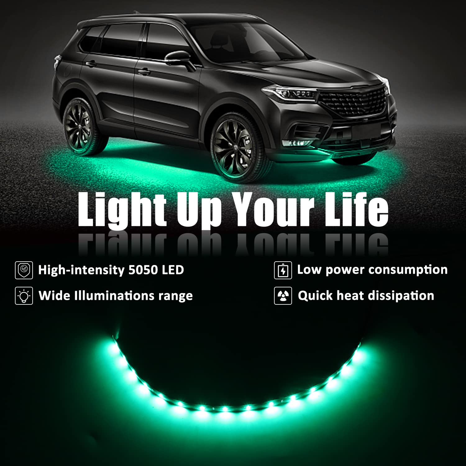 Xtauto Green 12V 15 Led 30Cm Car Flexible Waterproof Underbody Light Strip Pack Of 20