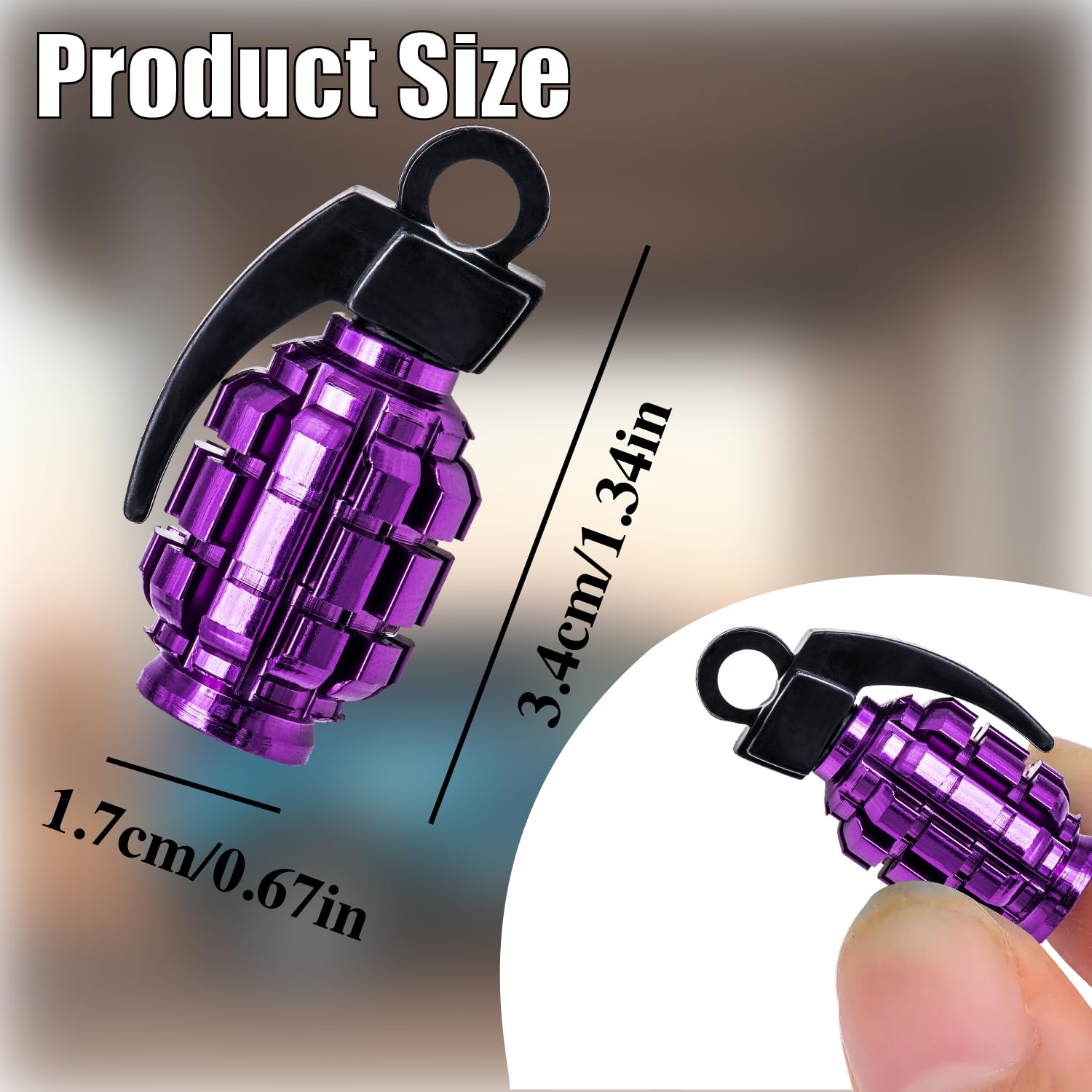 Meajoo 4 Pcs Chrome Grenade Tire Valve Stem Caps, Stainless Steel Tire Valve Caps Wheel Valve Caps For Cars,Trucks, Suv, Motorcy