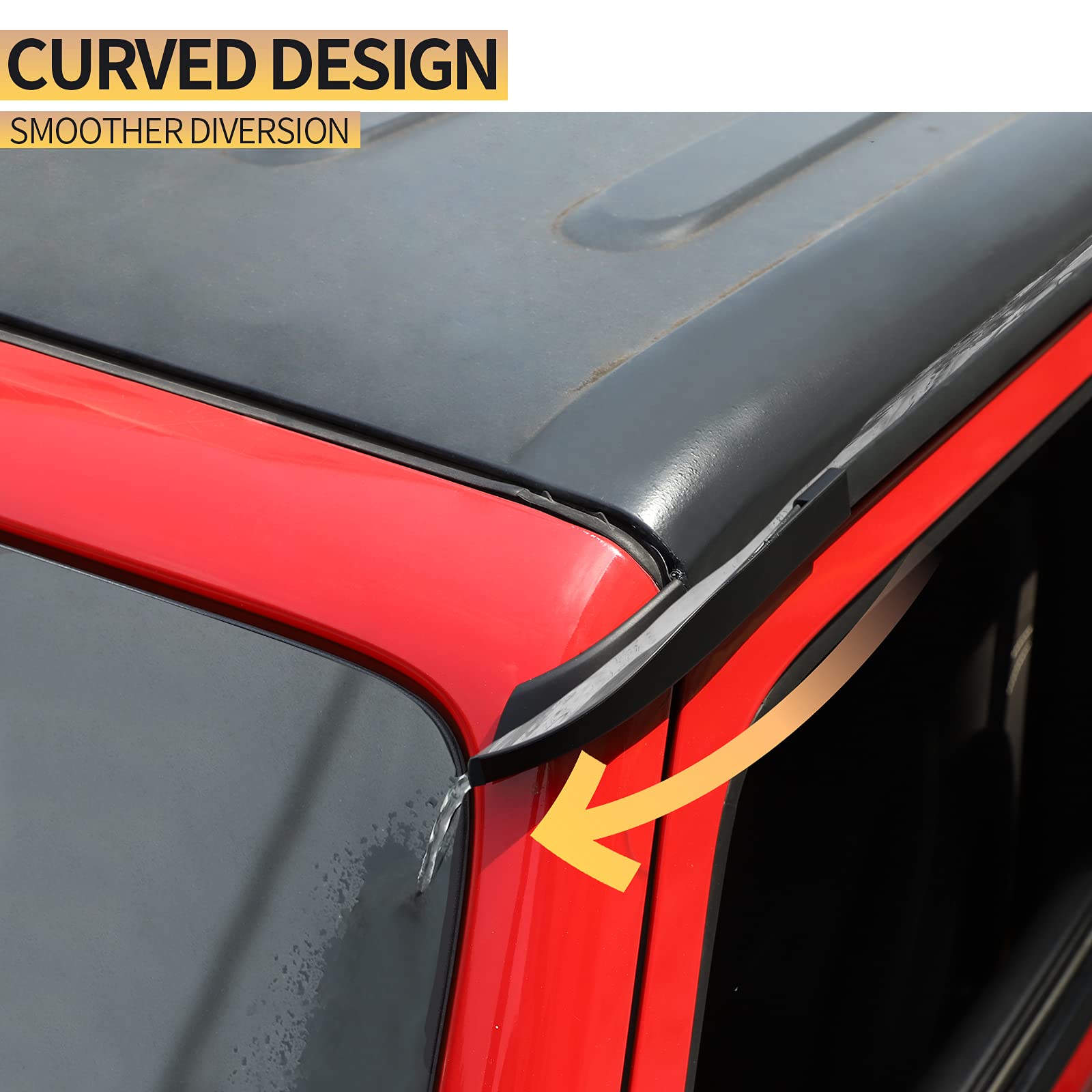 JeCar JK Hardtop Rain Gutter Extension Drip Rail Rain Diverter Exterior Accessories for Jeep Wrangler 2011-2018 JK JKU, Upgrade