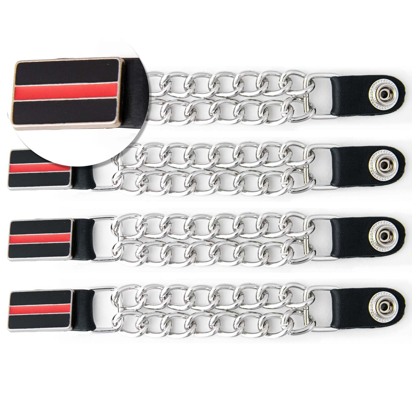 Milwaukee Leather Thin Red Line Medallion Vest Extender - Double Chrome Chains Genuine Leather 6.5 Extension 4-PCS MLA6028SET 