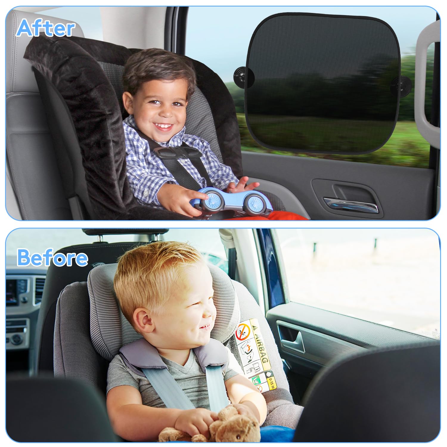 Car Window Shade for Baby (17''x14''), 2 Pack Car Window Shades, Sun Shade for Car Window Baby with Suction Cups, Complete Kids/