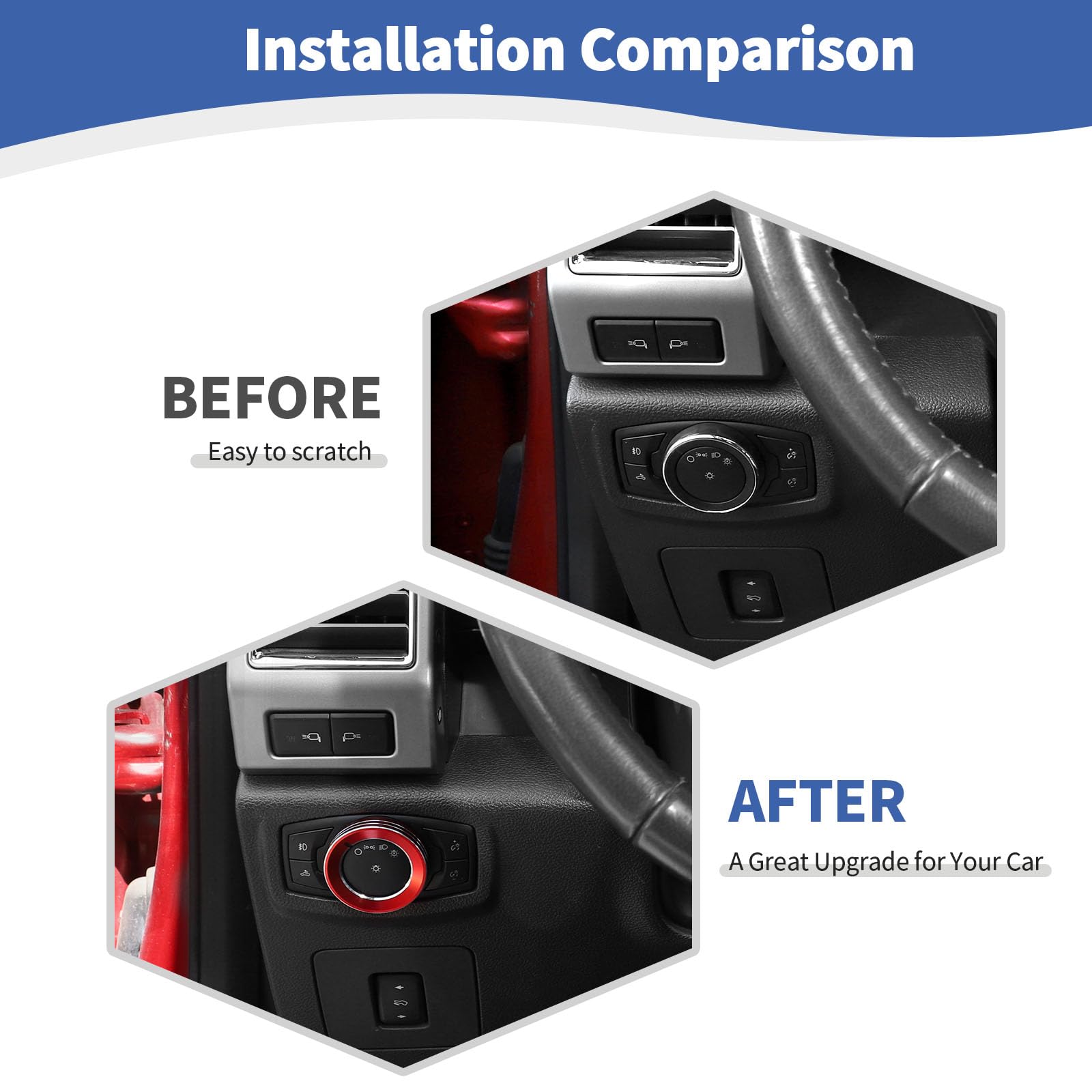 Rt-Tcz For F150 Headlight Switch Knob Ring Trim Cover For Ford F150 Mustang 2015-2020 Red Interior Accessories