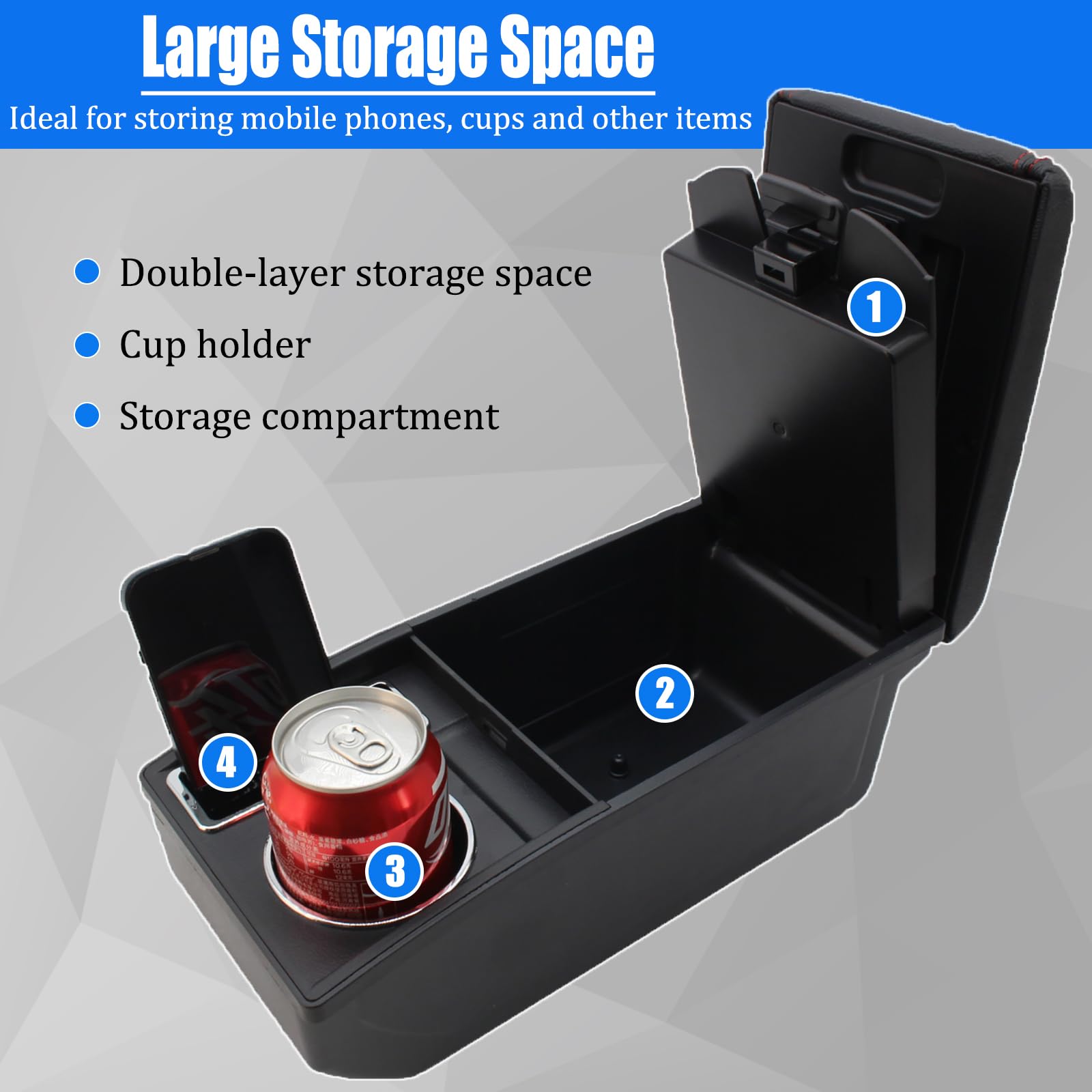 for Mitsubishi Mirage 2014-2024 Car Armrest Box Center Console Accessory Leather Arm Rest Double-Layer Storage Space with Cup Ho