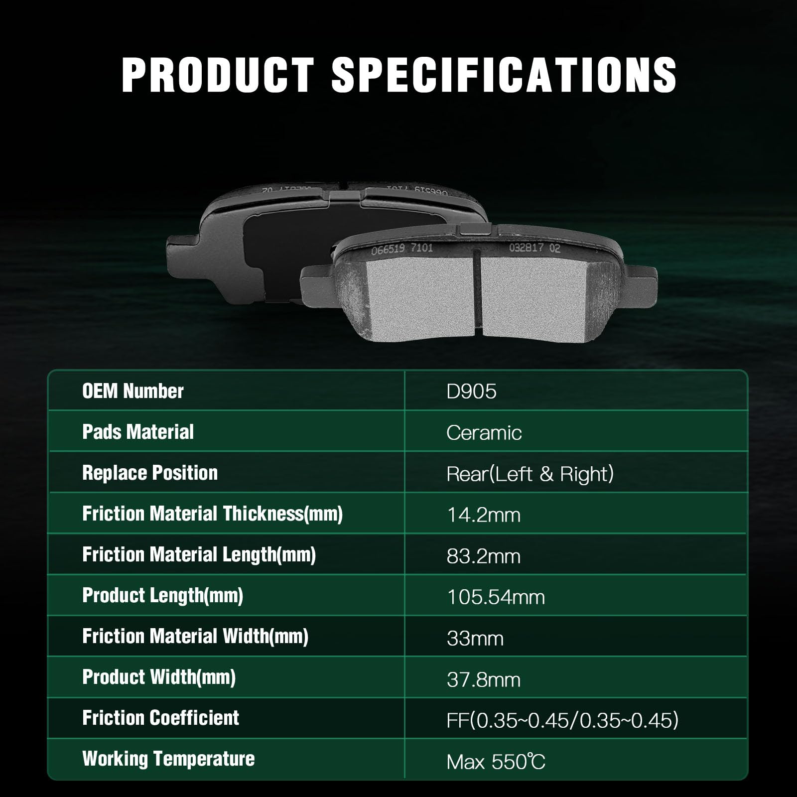 Automuto 4Pcs Rear Ceramic Disc Brake Pads Set D905 For Infiniti Ex35 Ex37 Fx35 Fx37 Fx45 G25 G35 G37 Jx35 M35 M35H M37 M45 M56