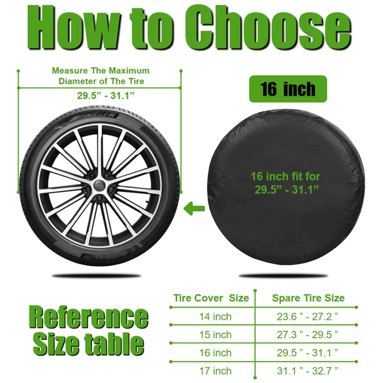 WSSROGY 16 inch PU Leather Soft Trailer Spare Tire Cover Fit for Jeep, SUV, Truck (Black, 16 Inch for Diameter 29 ''-31 '')