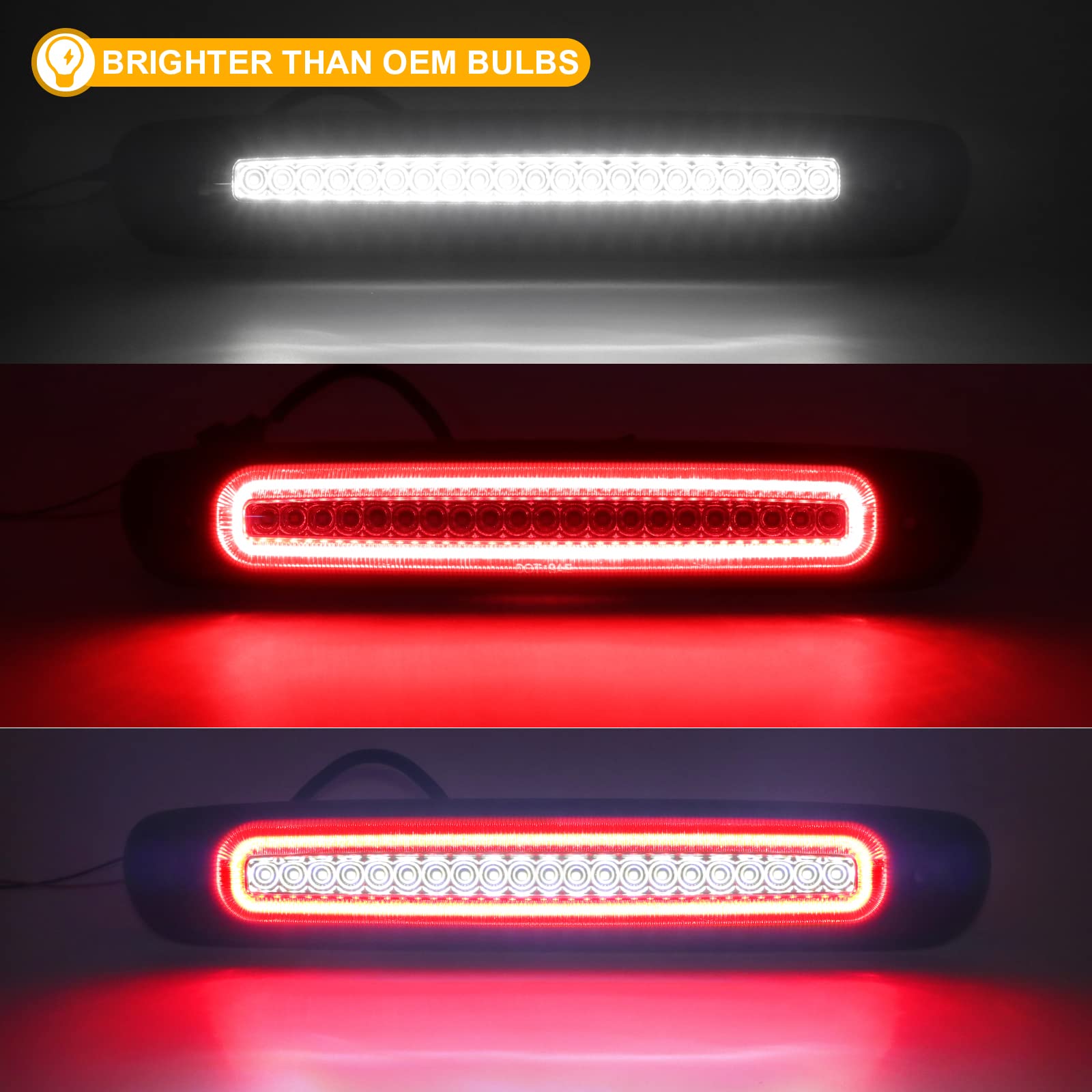 R&F Auto Smoked Lens F1 Style Strobe Led Third Brake Light Compatible With Silverado/Sierra 1500 2500Hd 3500Hd (2007-2013) Roof Cargo Lights Pickup Truck High Mount Stop Lamp, Replace Oem# 25890530