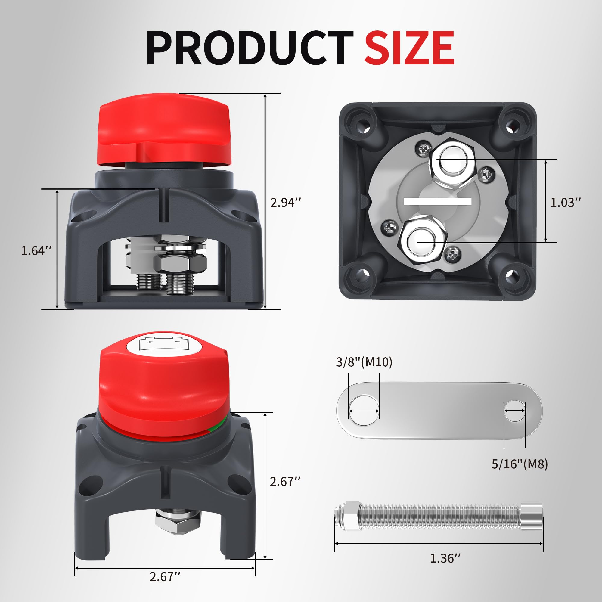 Joinfworld Battery Disconnect Switch 12V 48V Waterproof Marine Top Post Battery Disconnect Switch 12 Volt Battery Cut Off Switch