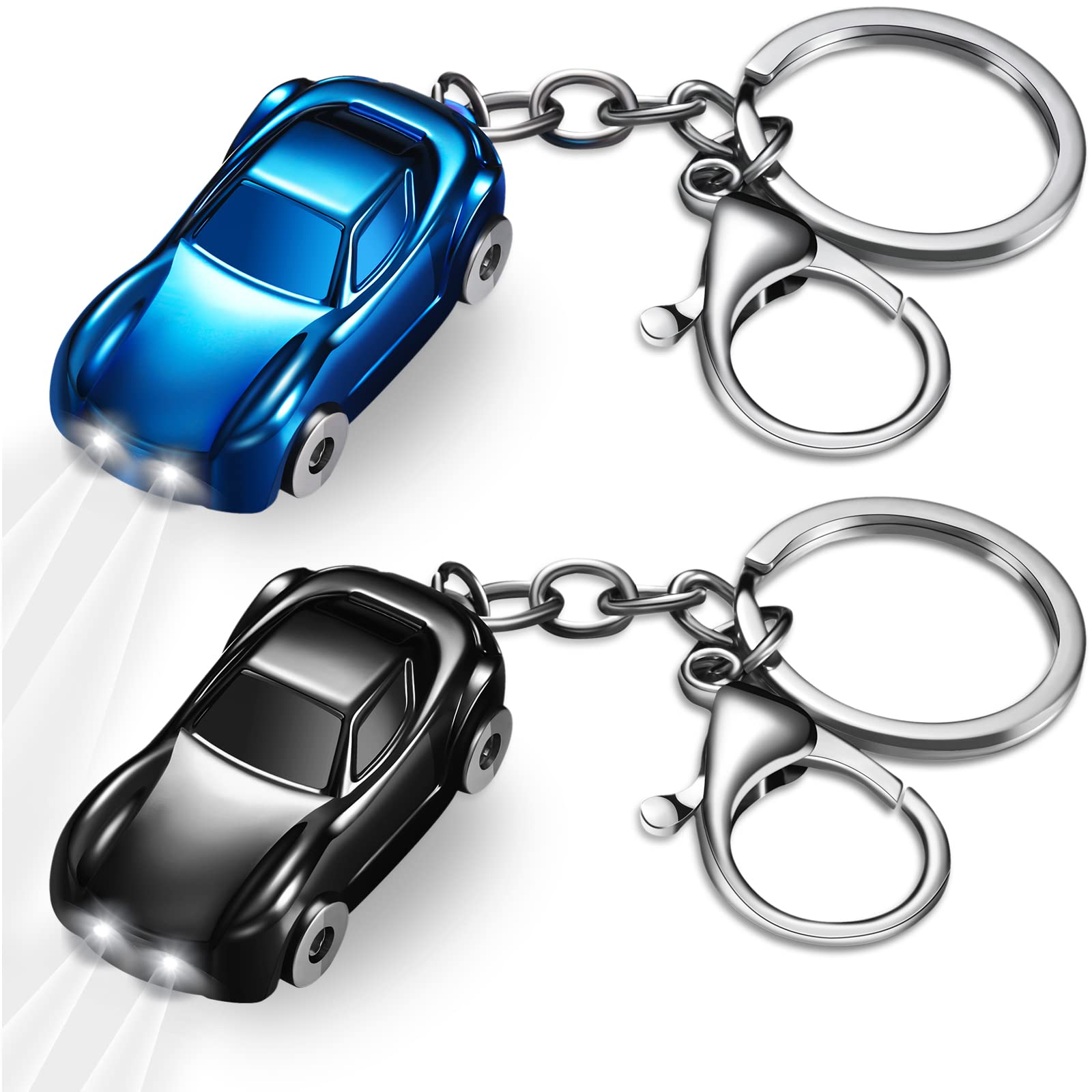 Frienda 2 Pcs Car Keychain Car Key Holder Flashlight Keychain Christmas Gift for Men and Women(Black, Blue)