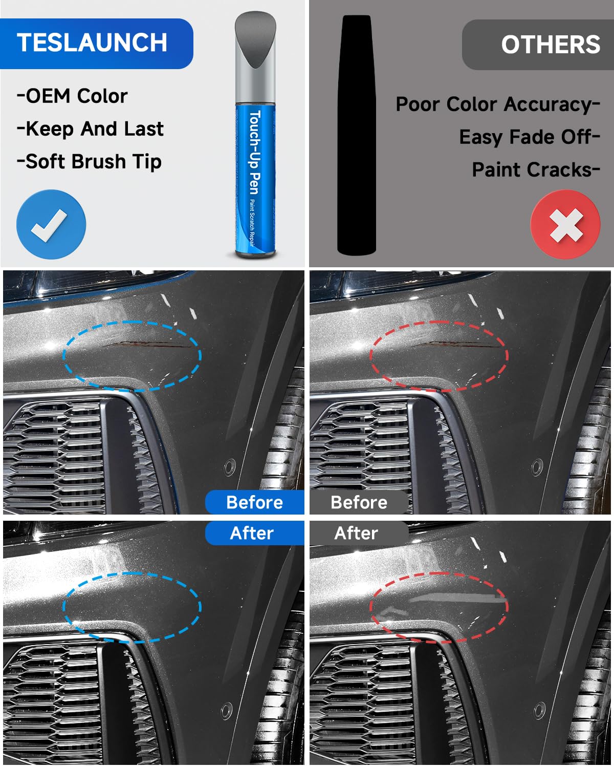 Teslaunch LX7R/0C Monsoon Grey Metallic Touch Up Paint Compatible With Audi Exact Match Car Paint Pen Scratch Repair