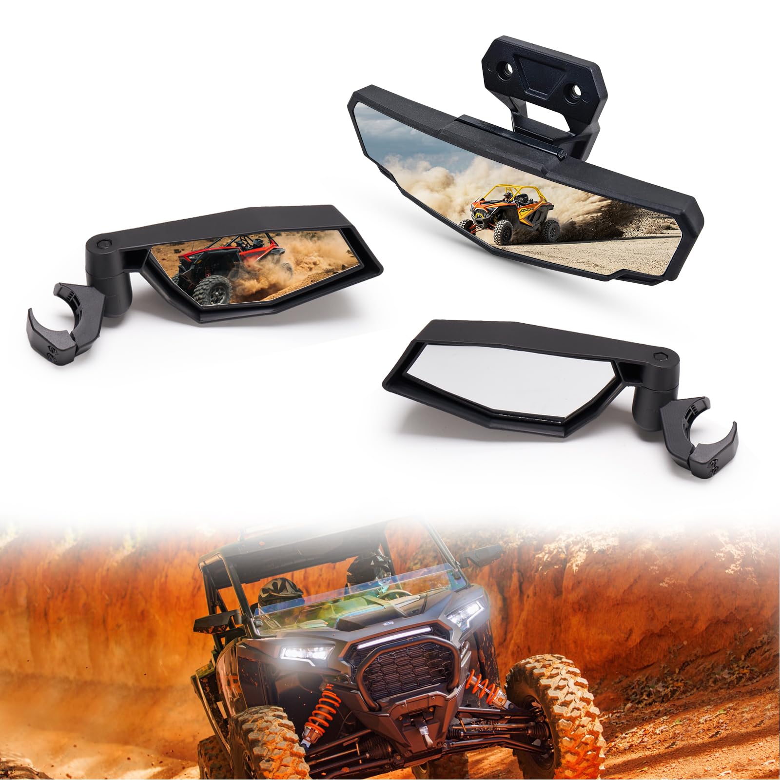 Kiwi Master Rear View Center & Side Mirrors Compatible With 2024 Polaris Rzr Xp 1000 Accessories, 2021-2024 Rzr Trail/Trail S Adjustable Folding Rear View Racing Mirror # 2884524 2883763