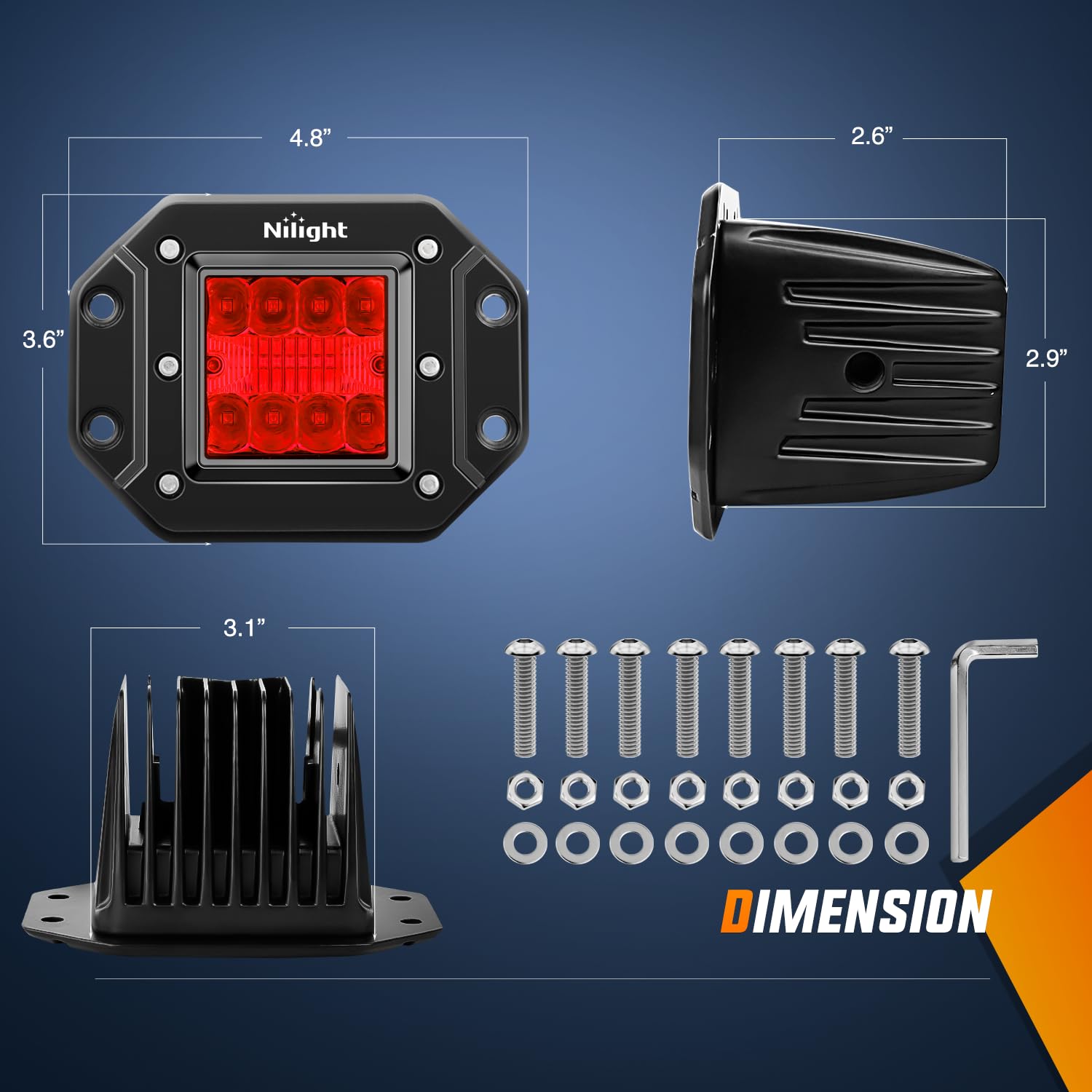 Nilight Flush Mount Led Light Pods 2 Pcs 42 W Red Upgraded Spot Flood Combo Bumper Driving Fog Fishing Hunting Emergency Safety