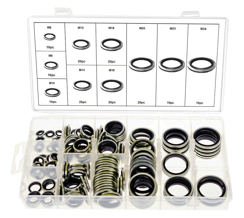 Swordfish 31981 Automotive Dowty Bonded Seal Washer Assortment, 150 Piece