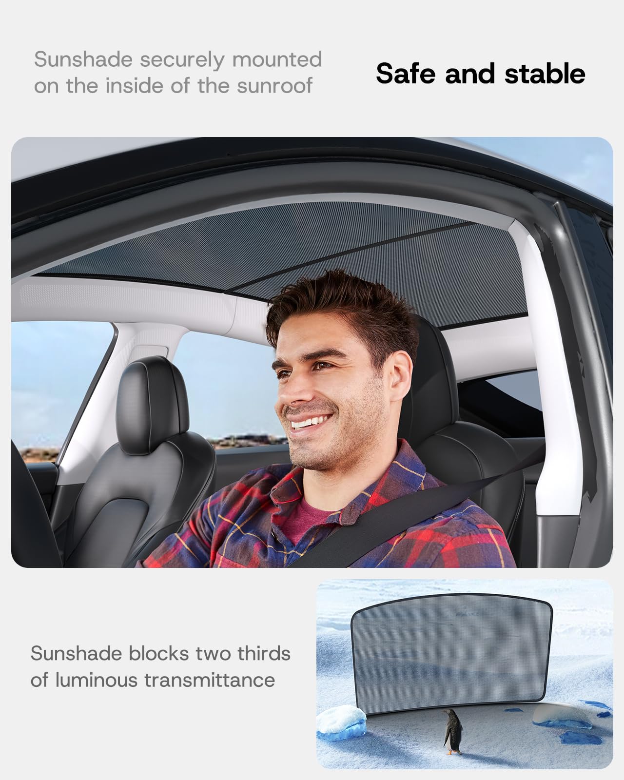 Sumk Sunshade Sunroof For Tesla Model Y Accessories 2024 [No Sag & No Gap] Top Glass Roof Shade For Tesla Model Y 2025-2020 Fold