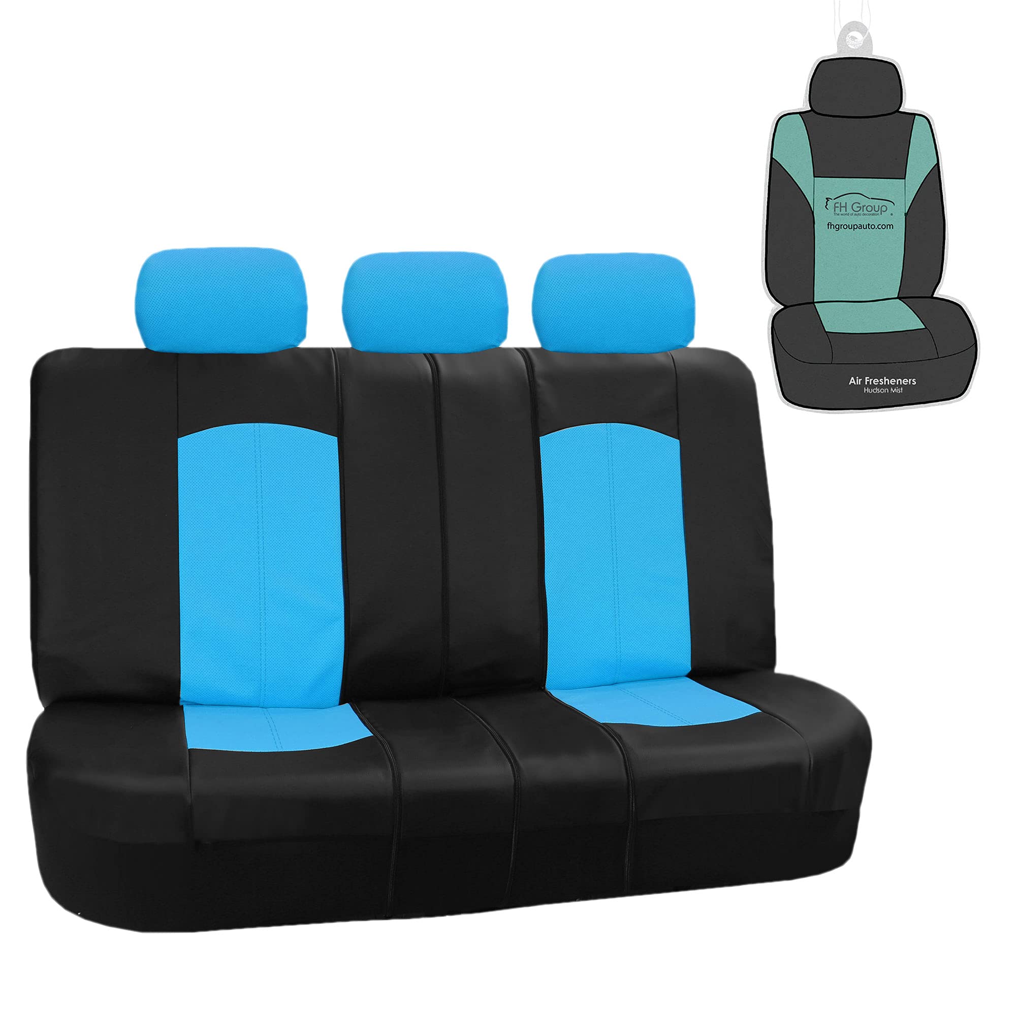 FH Group Highest Grade Faux Leather Split Bench Seat Cover, Rear Set - Universal Fit for Cars Trucks & SUVs (Blue/Black) PU00801