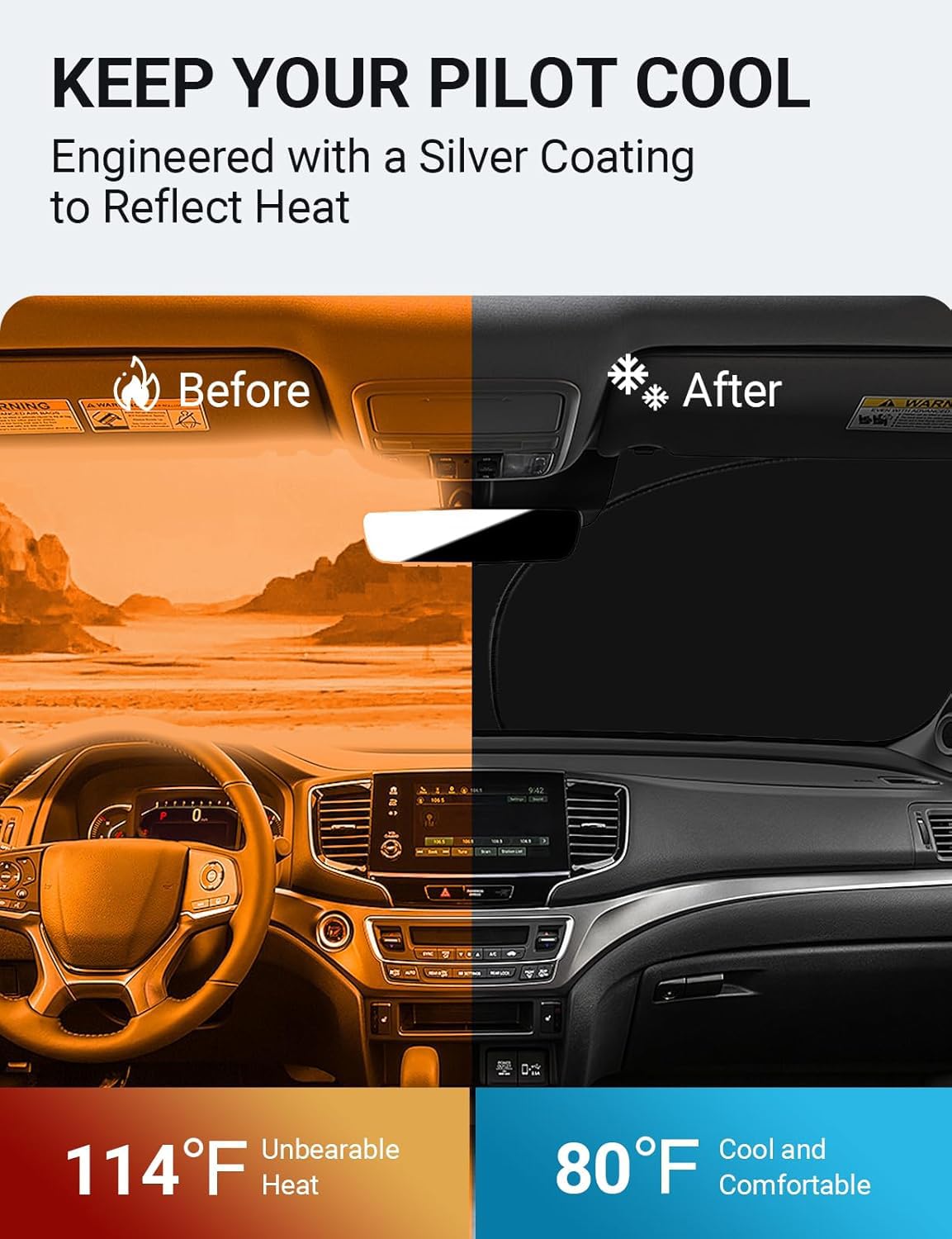 Proadsy 2025 Upgrade Windshield Sun Shade Custom Fit Honda Pilot 2016-2024 2025 4-Layer Foldable Front Sunshade Protector Sun Vi