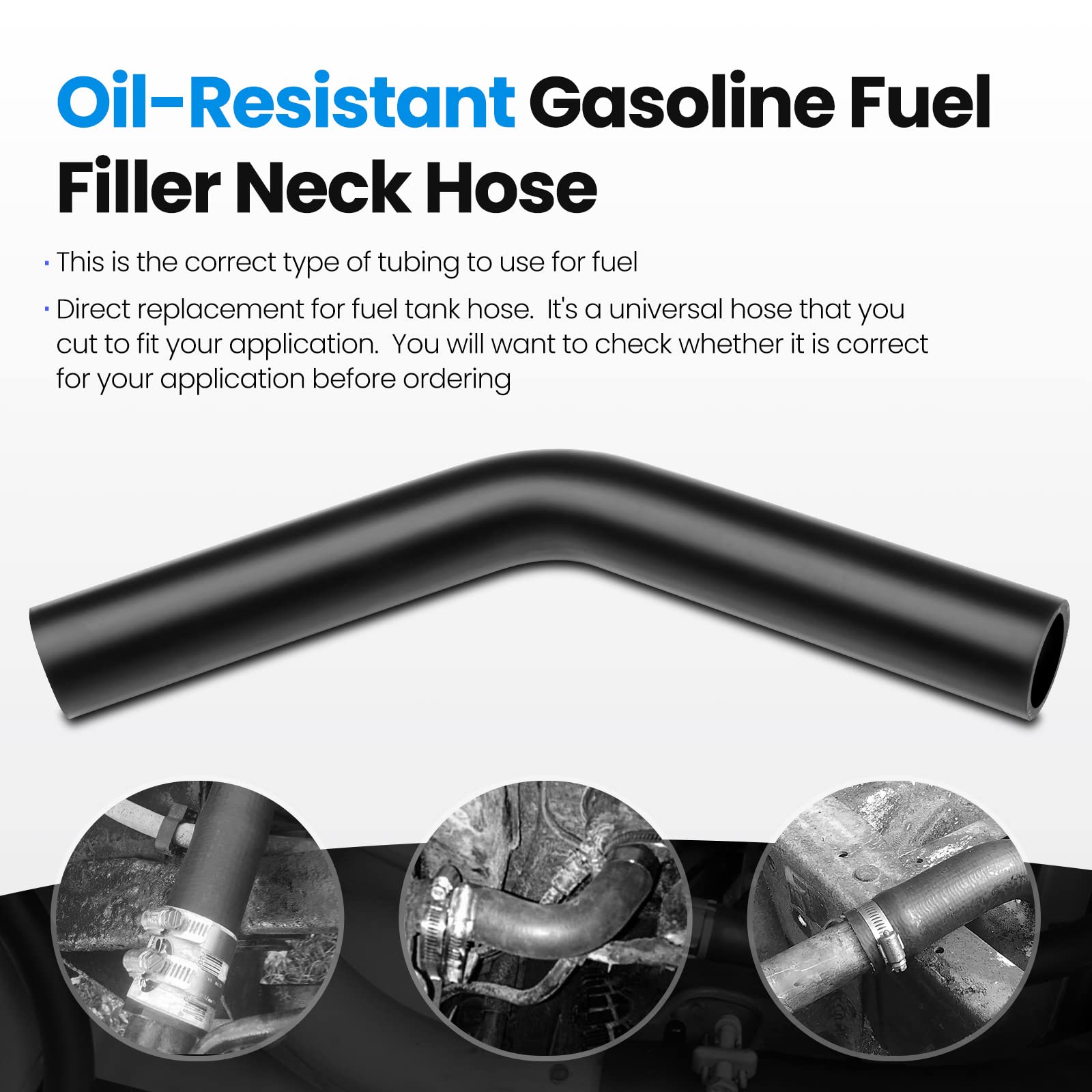 TKKEUEP Gasoline Fuel Filler Neck Hose With 4 Clamps, 1 1/2 Inches Inside Diameter, Reinforced Gas Tank Hose (45 Degree, 1 1/2''