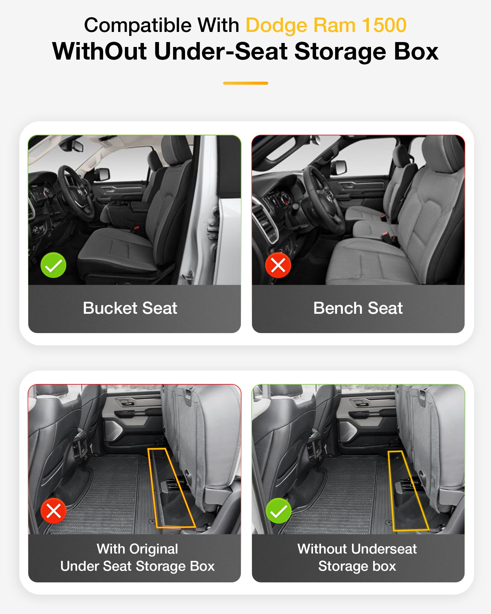 3W Floor Mats Fit For 2019-2024 Dodge Ram 1500 Crew Cab New Body (Not Classic Models) Without Storage, Tpe All Weather Custom Fi