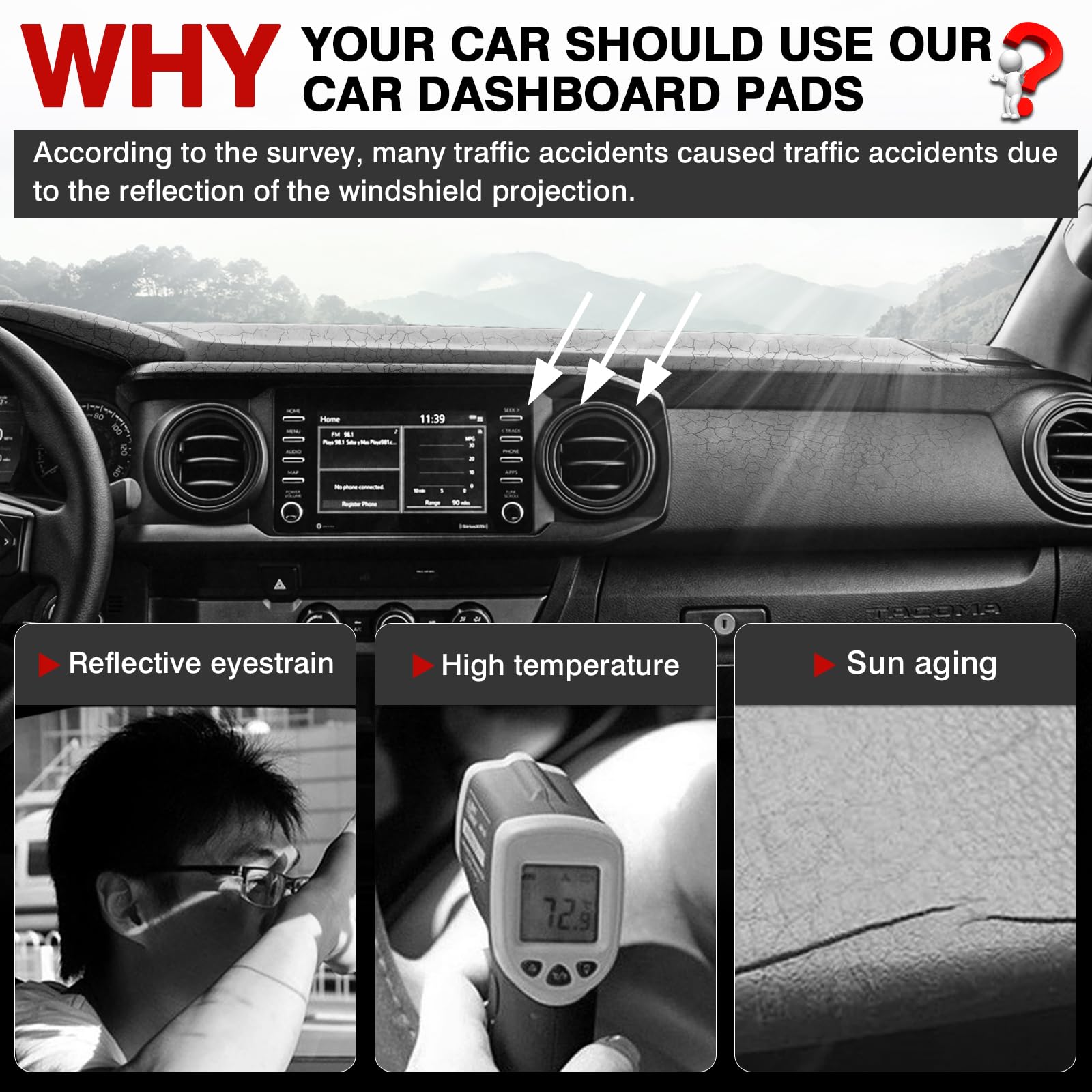 Autorder Dashboard Cover Mat For 2016-2021 2022 2023 Toyota Tacoma Accessories Dash Cover Upgrade Velvet Dash Mat Sunshade Glare