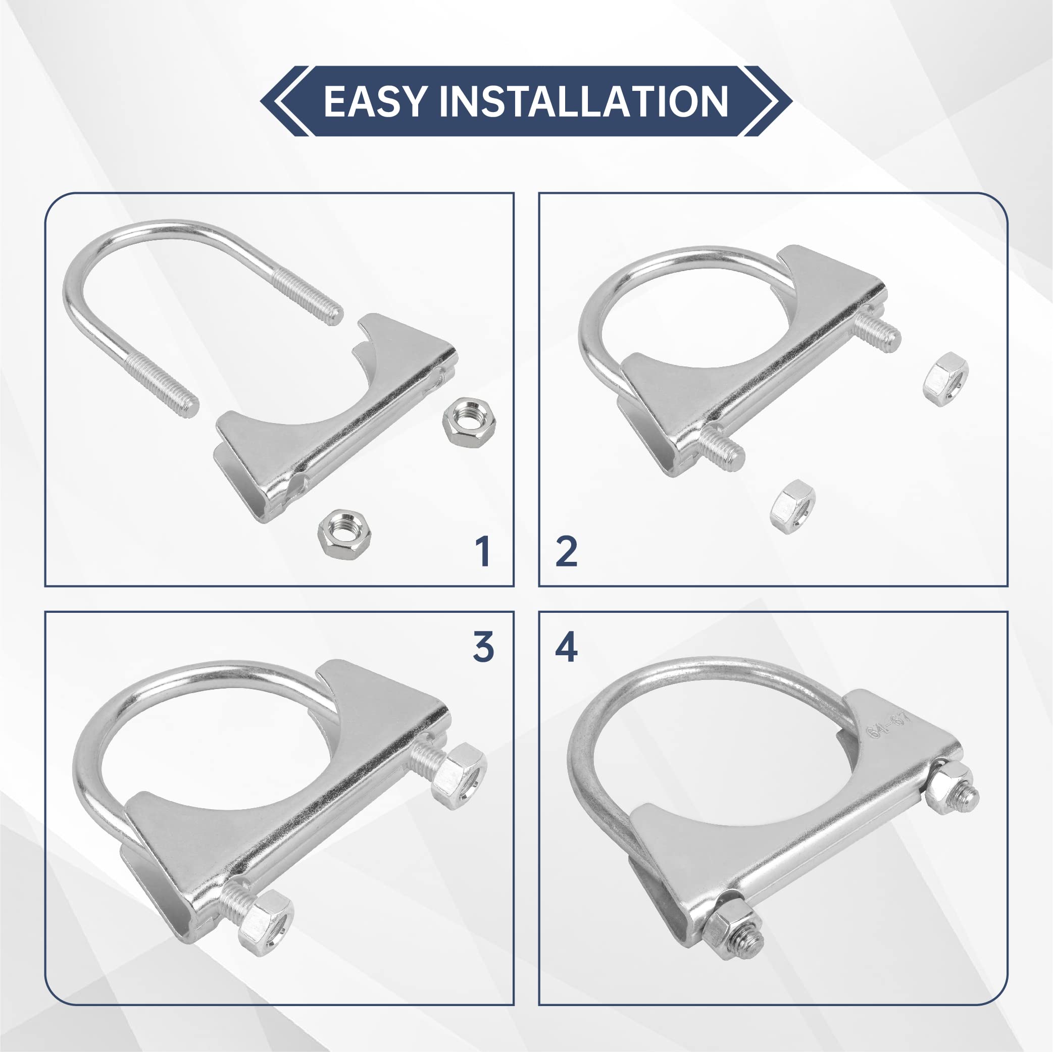 Batoneco 2.5'' U Bolt Clamp, Muffler Exhaust Clamps,2-1/2 Inch Saddle Style Heavy Duty Mild Steel(2-Pack)