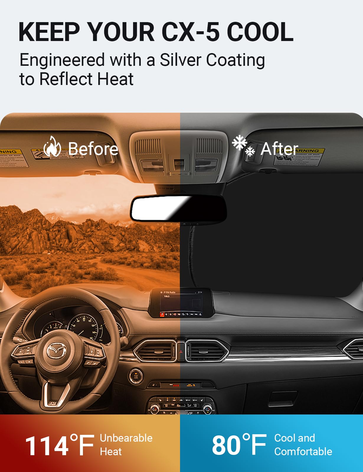 Proadsy 2025 Upgrade Front Windshield Sun Shade Foldable Sunshade Protector Custom Fit 2017-2024 2025 Mazda Cx5 Cx-5, Sport, Touring, Grand Touring, 4 Door Crossover Accessories