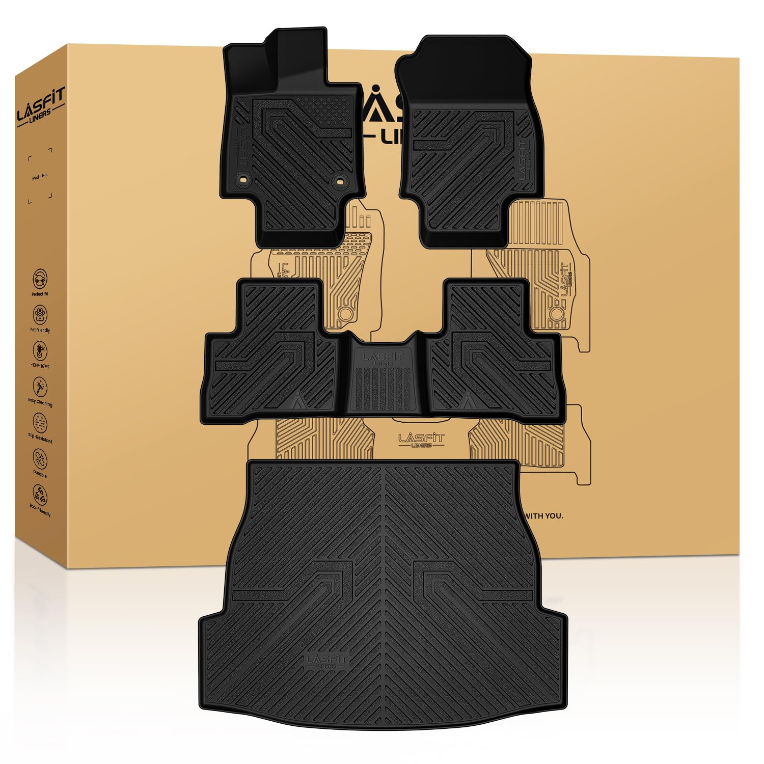 Lasfit Floor Mats&Trunk Mat Fit For Toyota Rav4 2019-2025 (Only Fit Hybrid&Prime) All Weather Tpe Mats Custom Fit Floor Liner Fo