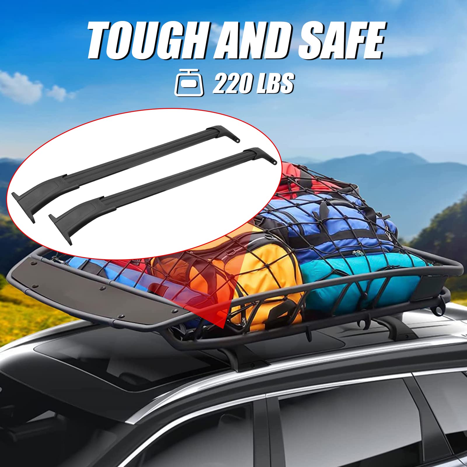 Max Loading 220LB Heavy Duty Aluminum Roof Rack Cross Bar Compatible with 2015-2020 GMC Yukon & Yukon XL, Chevrolet Suburban & T