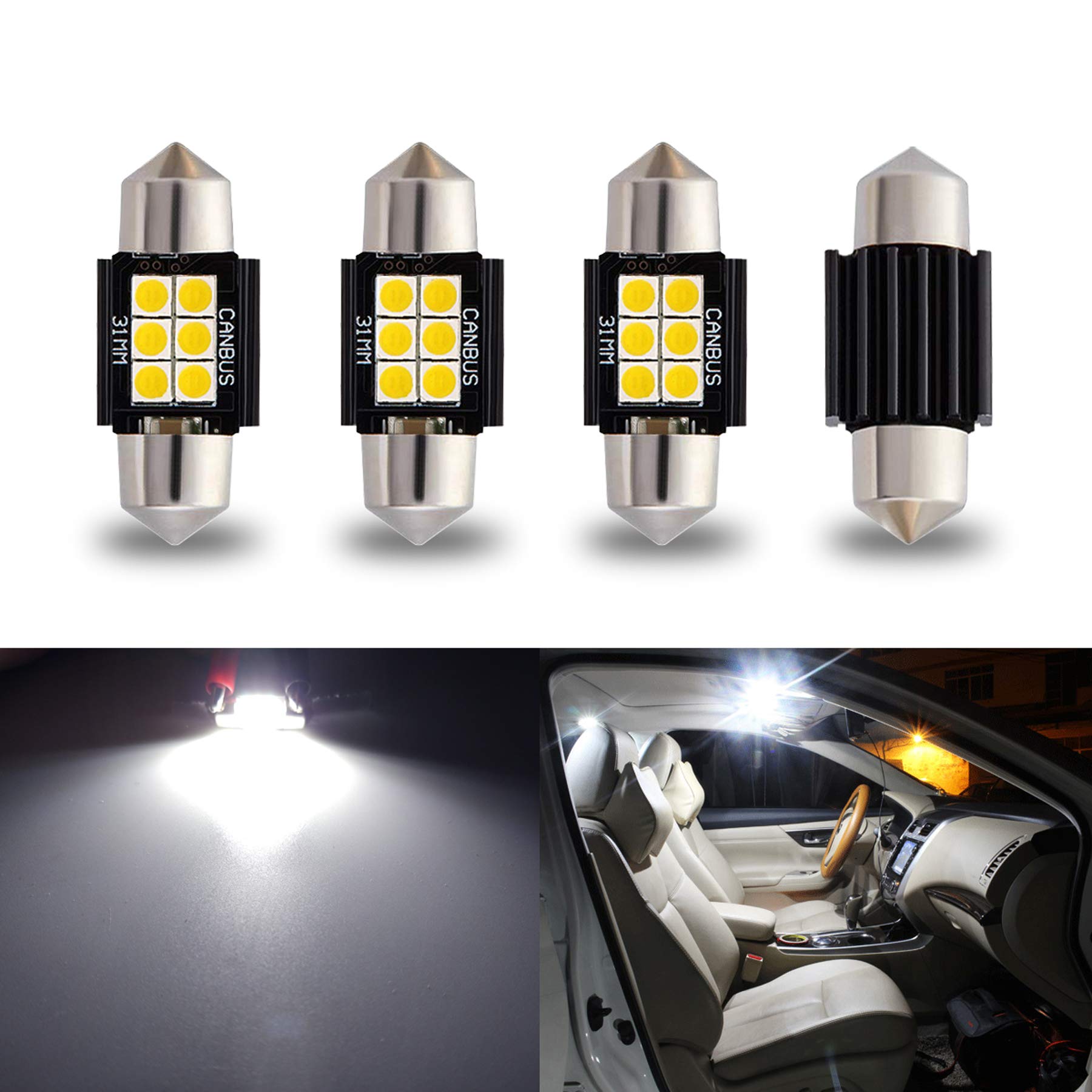 iBrightstar Newest 9-30V Extremely Bright DE3175 DE3021 Festoon LED Bulbs Error Free 1.25 31mm for Interior Map Dome Lights and 