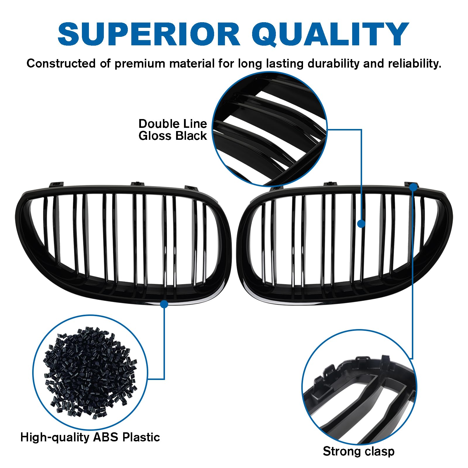 Billdio E60 Grille - Front Kidney Grille Double Slats Glossy Black Compatible With 2003-2009 Bmw 5 Series 520I 523I 525I 528I 53
