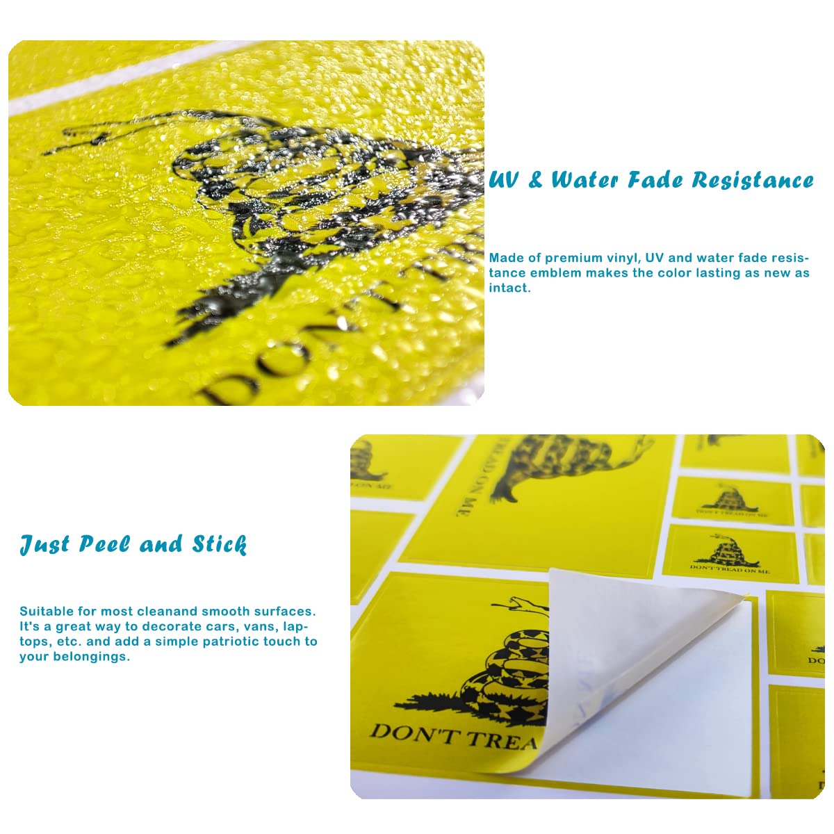 QQSD Dont Tread on Me Gadsden Flag Sticker Decal in Multiple Sizes, 3 Pack, 11.7 x 8.3 Inches