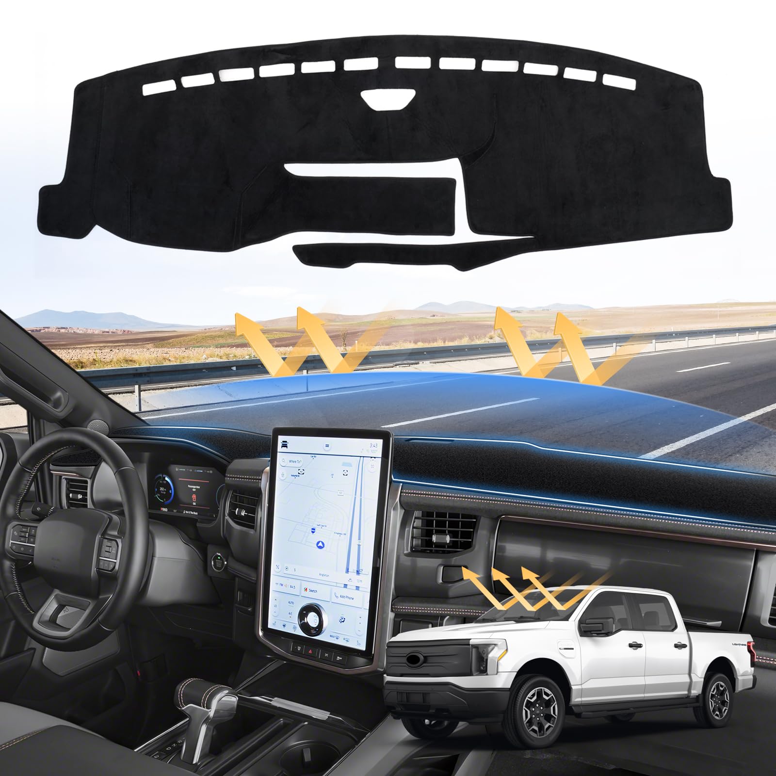 Sunsdrew Dash Cover For 2022-2025 Ford F-150 Lightning Dashboard Cover Mat Accessories Suede Dash Mat F150 Lightning Nonslip Pro