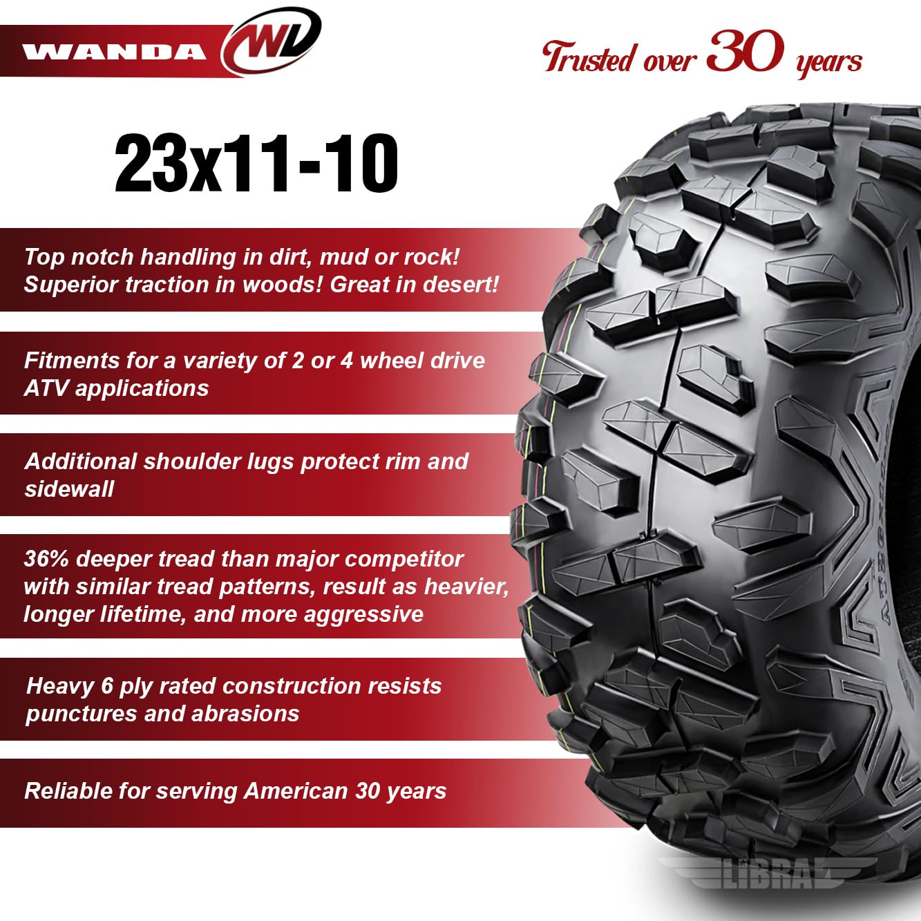Wanda Set Of 4 Utv Atv Tires 23X11-10 23X11X10 6Pr Bighorn Style...