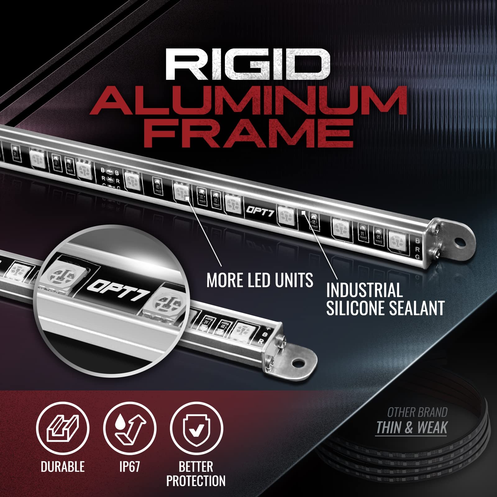 Opt7 Aura Aluminum Led Underglow Kit For Car With Remote Control, Exterior Neon Accent Under Glow Lights, Rigid Waterproof Strip