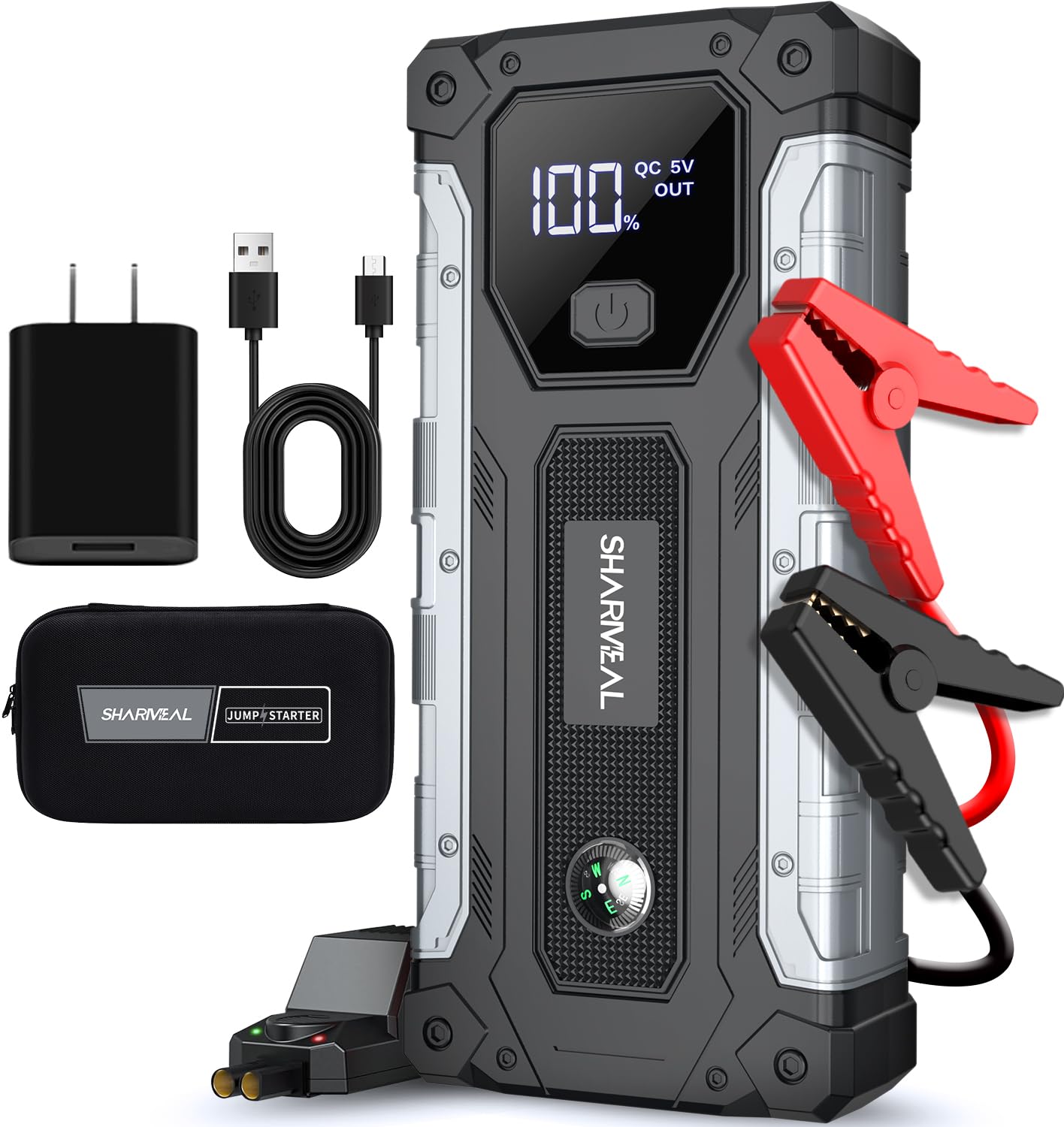 Sharmeal Car Jump Starter 5000A, Jump Starter Battery Pack For 10.0L Gas And 8.0L Diesel, 12V Portable Jump Box With Led Light