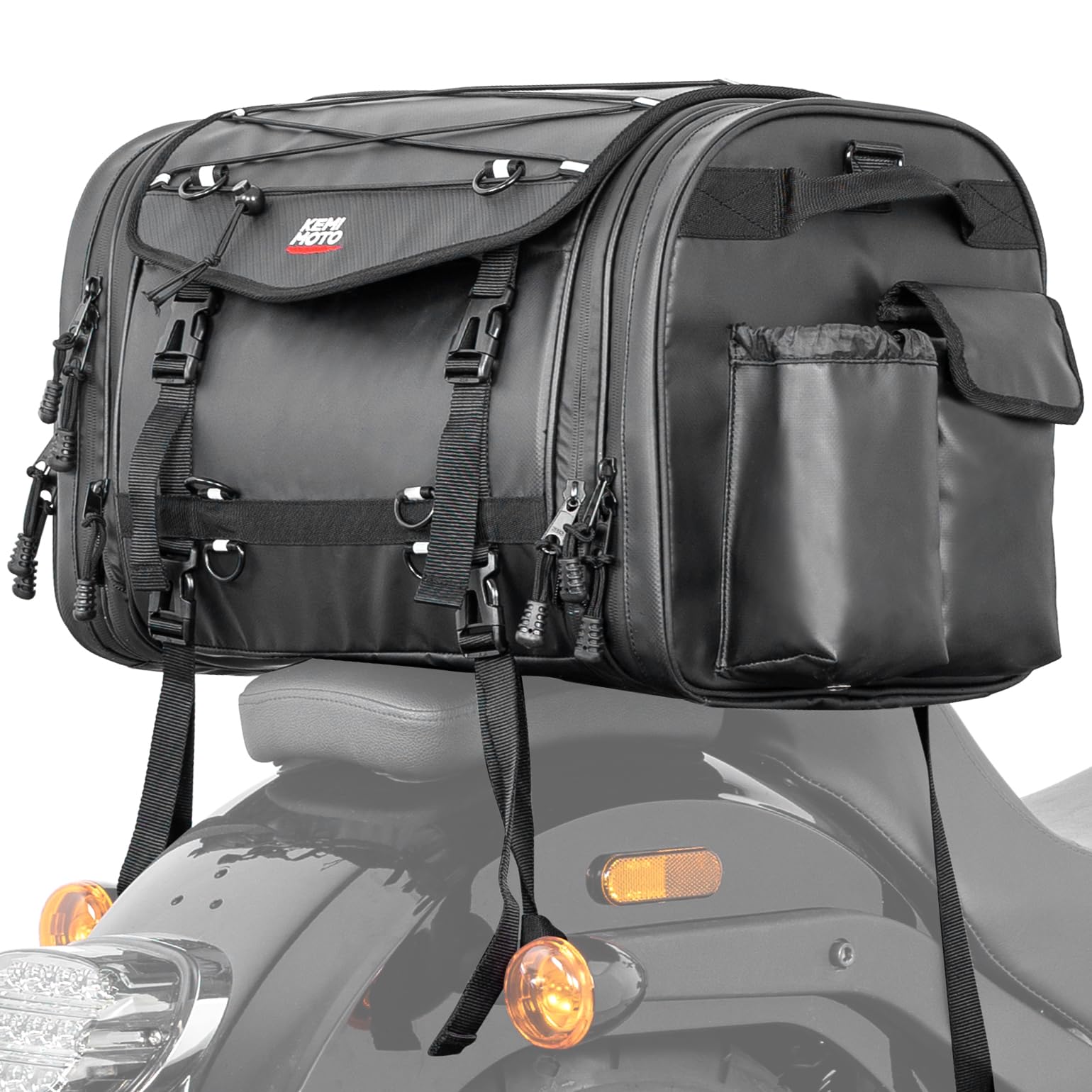 KEMIMOTO Motorcycle Travel Luggage Bags, 60L Expandable Large Capacity Motorcycle Tail Bag, Waterproof Rear Rack Trunk, Motor Pa