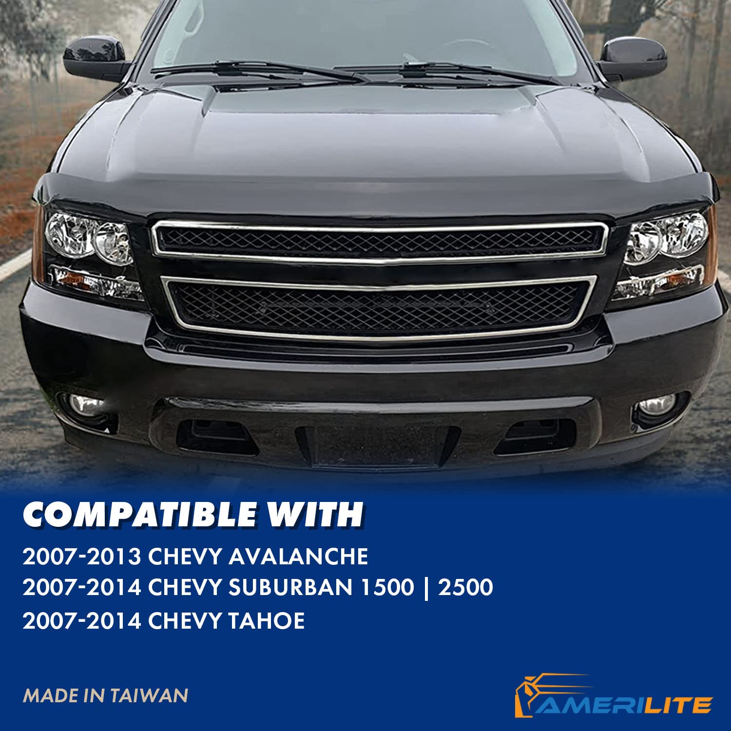 Amerilite Halogen Car Headlight Pair With Bulbs And Harness Replacement For Chevy Tahoe Suburban Avalanche - Driver And Passenger Side, Vehicle Light Assembly, Black Housing