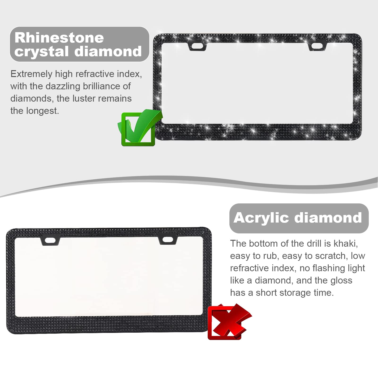 Quanqiufei Bling License Plate Frames For Women, Sparkly Rhinestone Diamond Car Accessories With Glitter Crystal Caps (1 Pack Bl