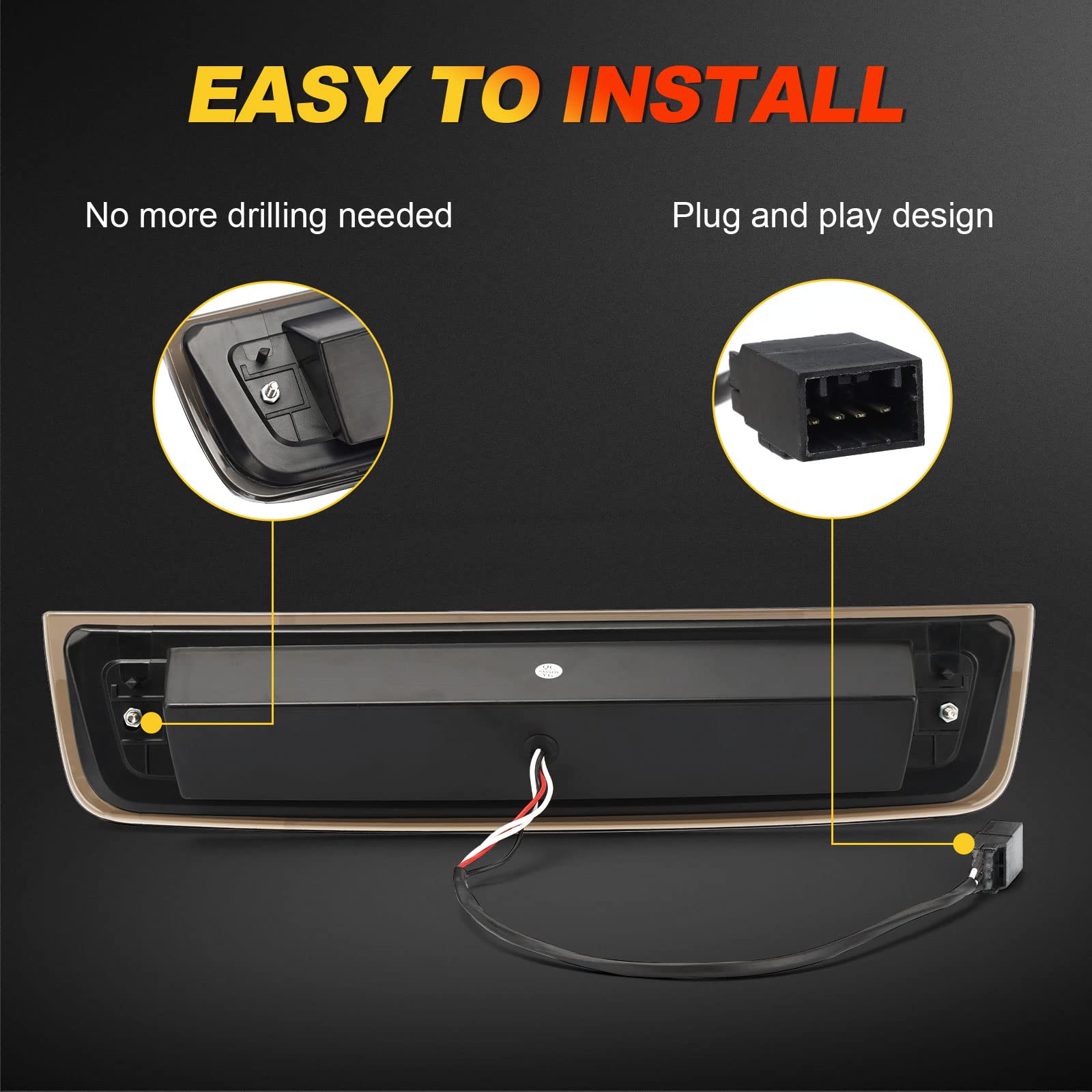 Bordan For Dodge Ram Third Brake Light Stop Lamp Compatible For 2009-2017 Dodge Ram 1500 2010-2017 Dodge Ram 2500 3500 White & R