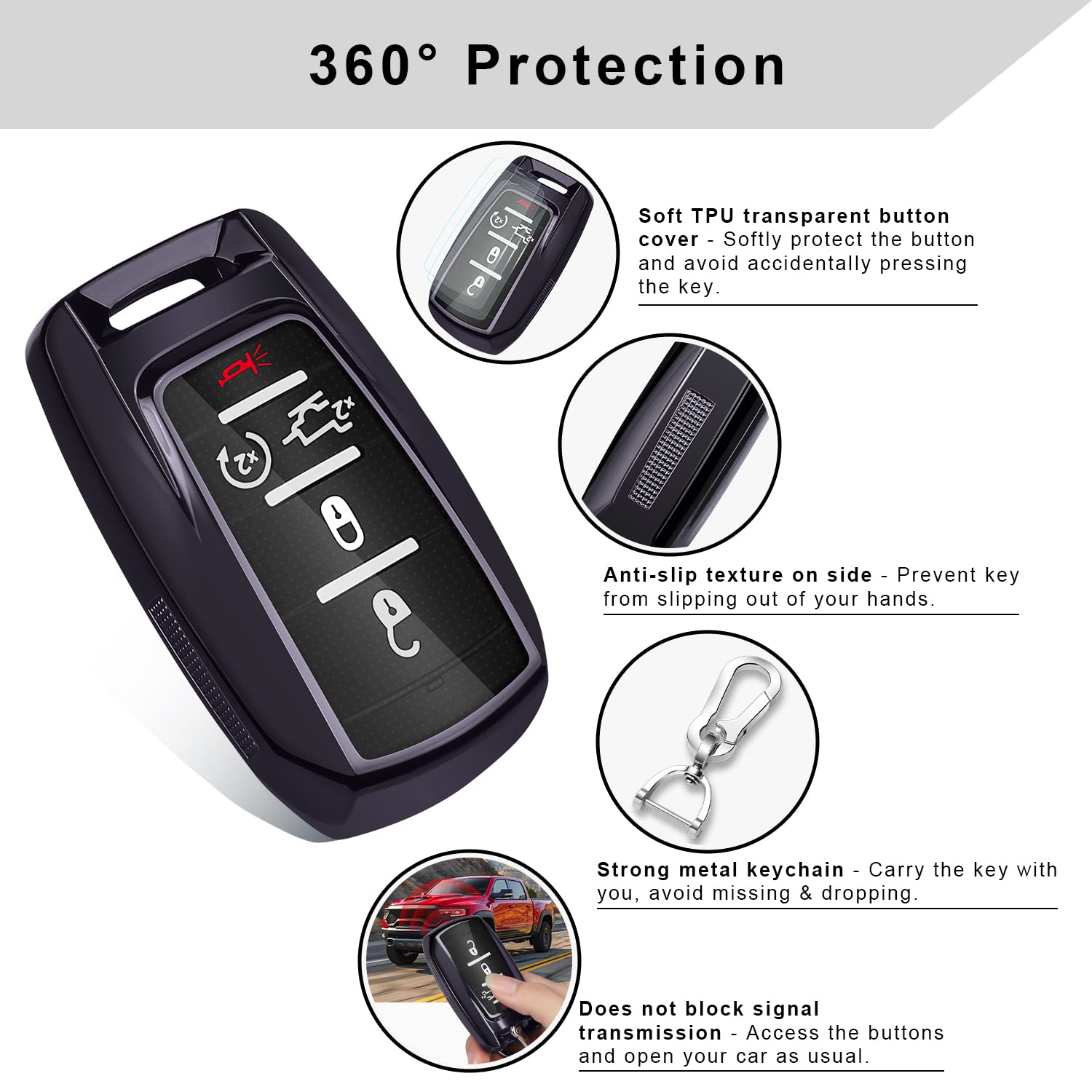 Qbuc For Ram Key Fob Cover With Keychain Clip Soft Tpu Key Case Compatible With 2019 2020 2021 2022 Dodge Ram 1500 2500 3500 4500 5500 Smart Remote Accessories (Purple)