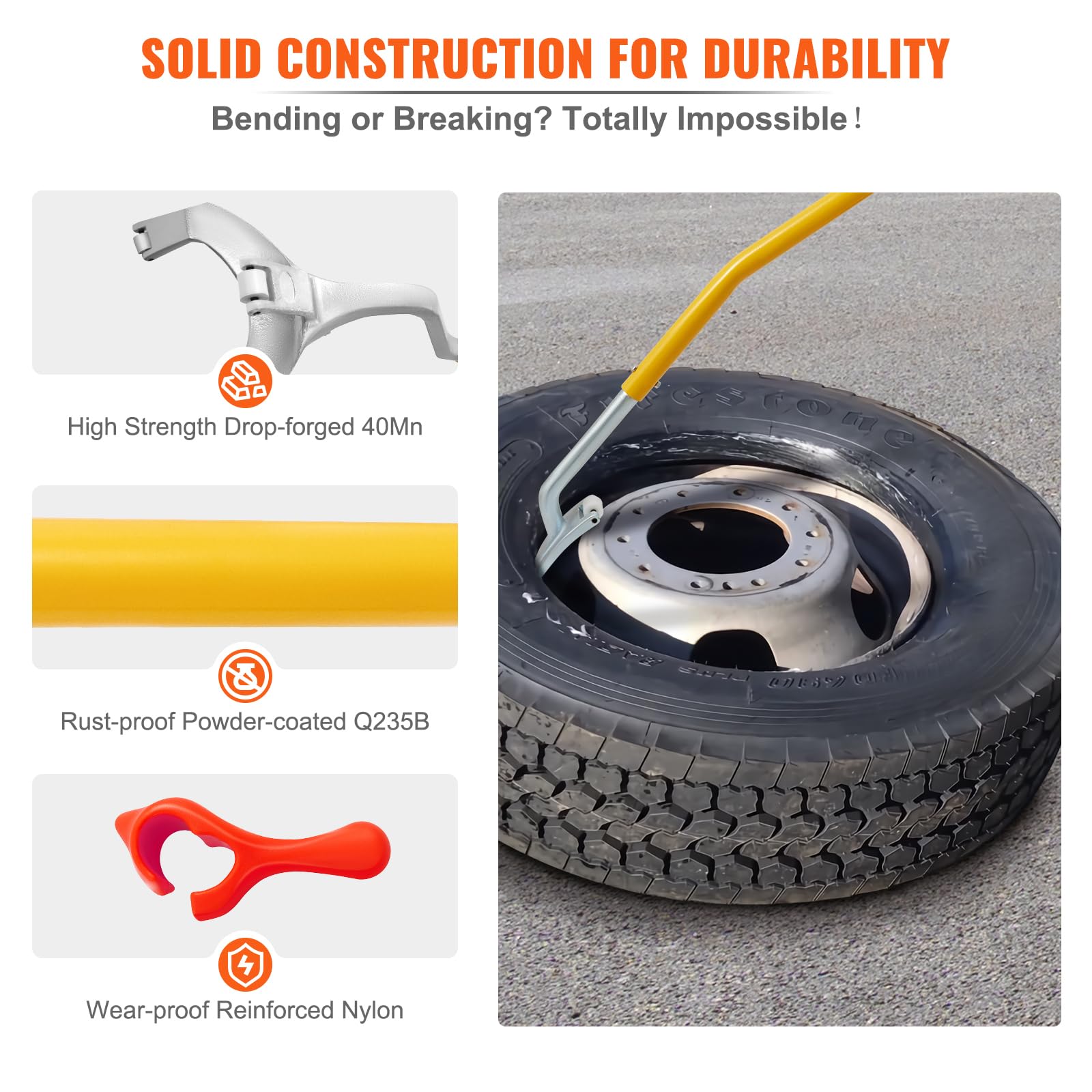 Vevor Mophorn Steel Tire Mount Demount Tool 22.5' To 24.5' Semi Tire Changing Tool With Extra Bead Keeper, Tubeless Truck Bead Breaker Manual Tire Changing Tools For Car Repairing (Yellow)