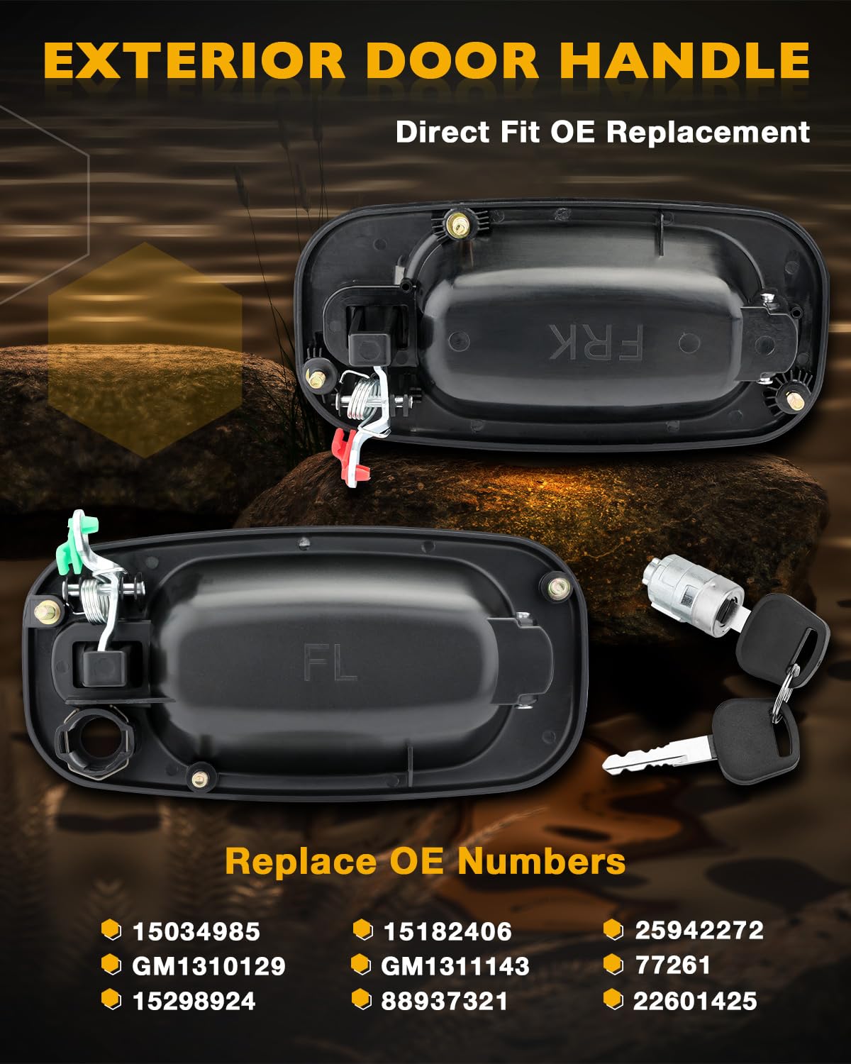 Outside Door Handles (Pair), W/Lock Cylinder & Keys, Compatible With 1999-2007 Chevy Silverado Suburban Tahoe Avalanche Gmc Sier