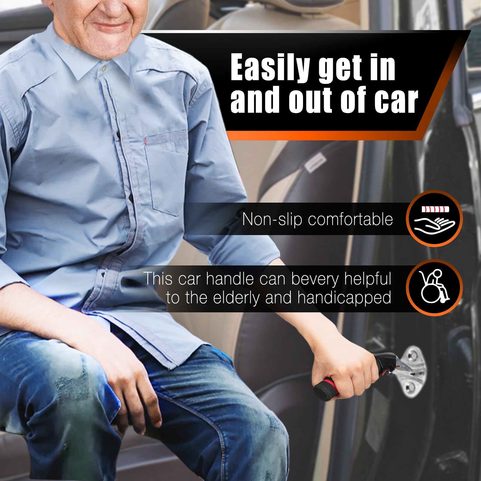 KOUNATSURI Car Handle Assist - Multifunctional Door Latch for Seniors, Red, PVC, Includes Strap