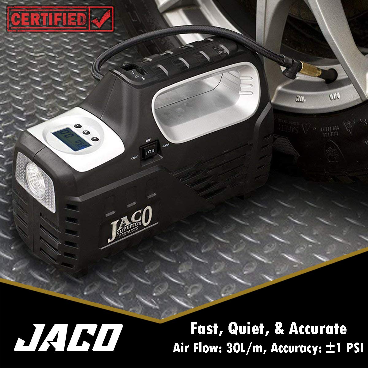 Jaco Smartpro 2.0 Ac/Dc Digital Tire Inflator Pump - Automatic Portable Air Compressor - 100 Psi (12V Dc, 110-120V Ac)