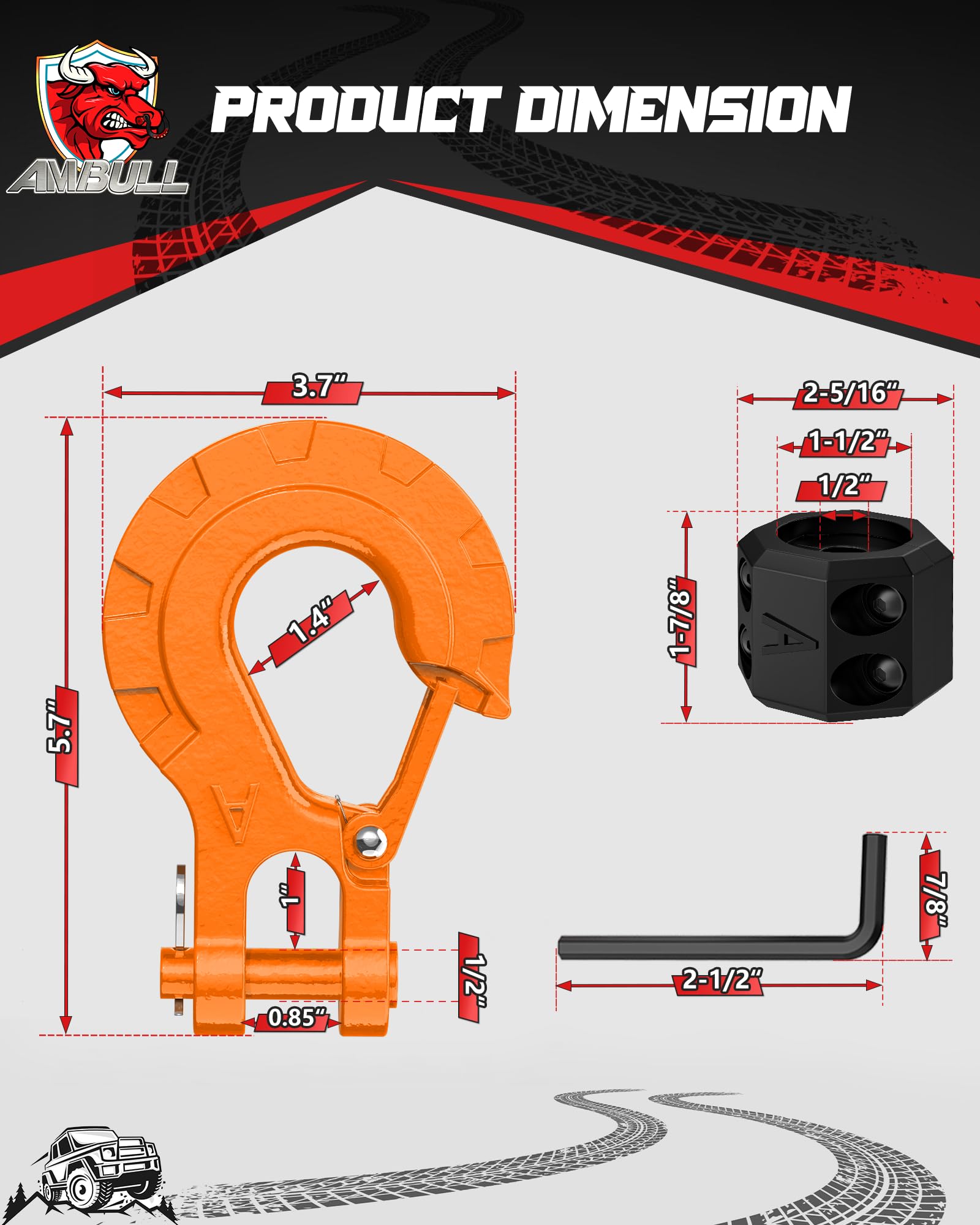 Ambull Heavy Duty Forged Steel 3/8'' Grade 70 Safety Latch Winch Cable Hook Stopper & Clevis Slip Hook Sets, Included Allen Wren
