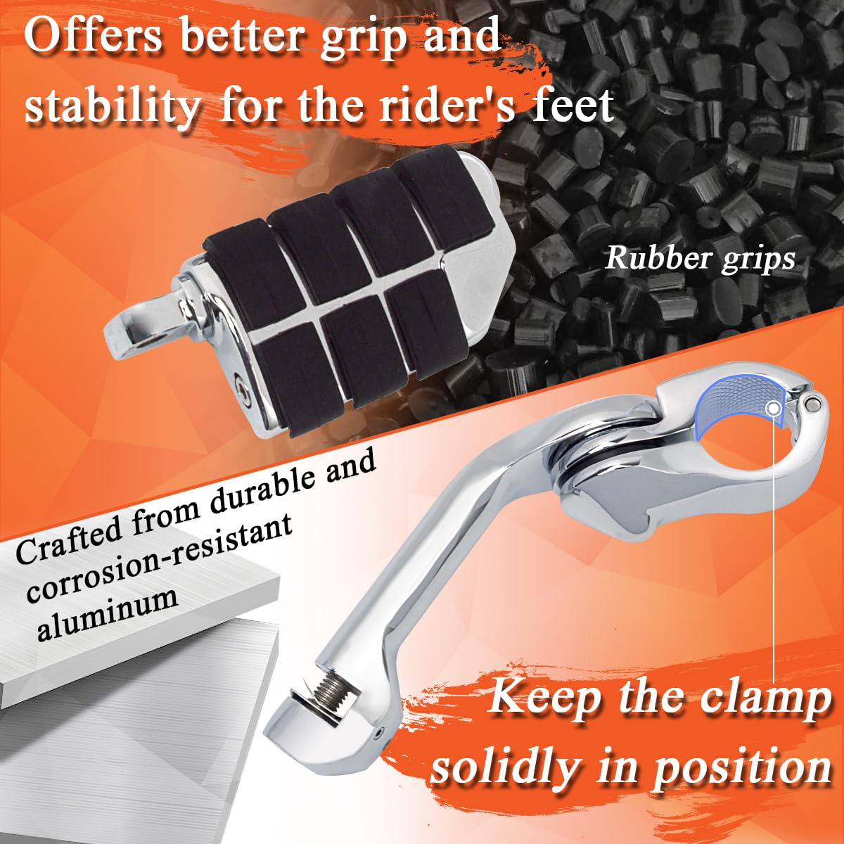 Fovplue 1.25' Highway Footpegs,Long Angled Adjustable Highway Pegs W/Mounts For Harley Touring Street Glide Electra Glide Road King Softail Cvo Dyna Trike Vrsc Sportster W/1-1/4' Engine Guard,Chrome#2