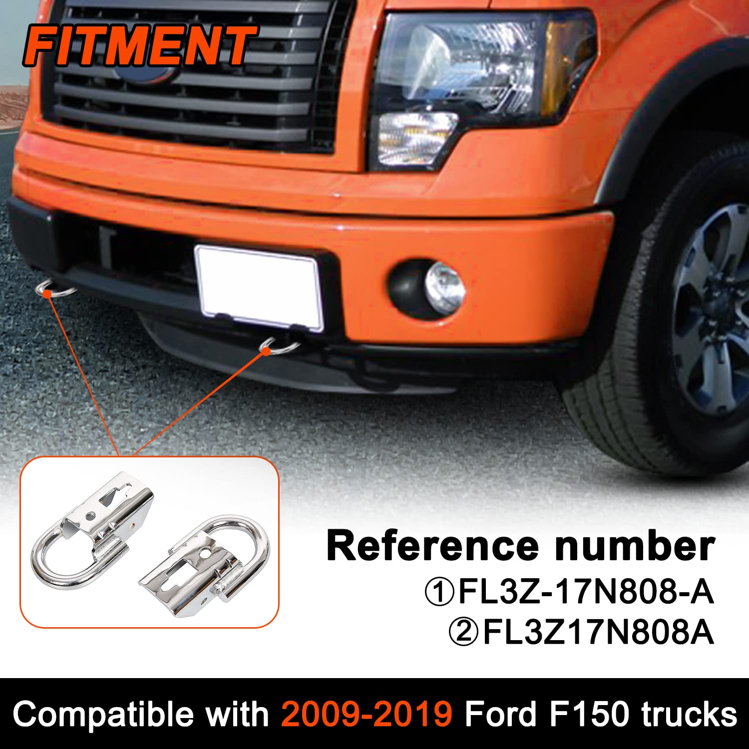 Ecotric Pair Chrome Tow Hooks Compatible With 2009-2019 Ford F150 With Mounting Hardware Replacement For Fl3Z-17N808-A| Fl3Z17N808A 2 Pcs