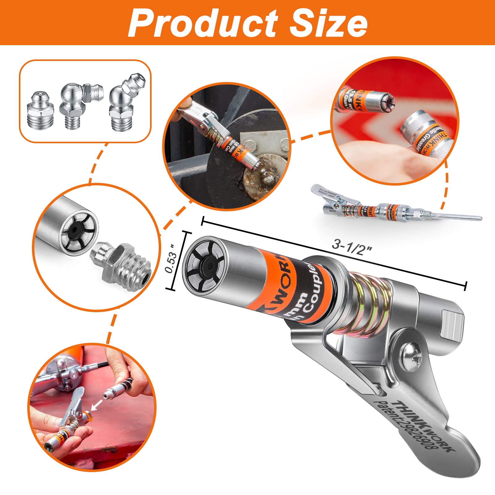 Grease Gun Coupler, Strong Lock on Greases Gun Couplers with 12 '' Spring Flex Hose, Cleaning Tool, 12000 PSI Quick Release Grea