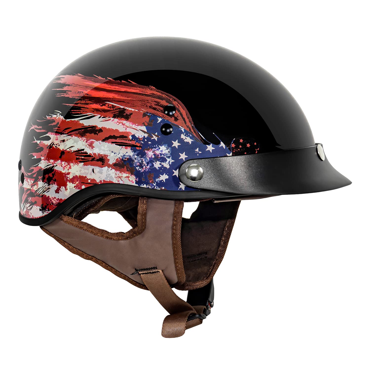 Vcan Cruiser Half Face Motorcycle Helmet With Drop-Down Sun Visor, Removable Peak And Quick Release Buckle