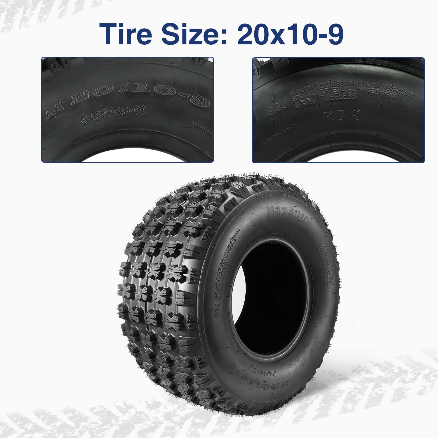Maxauto Set Of 4 Sport Atv Tires 22X7-10 Front & 20X10-9 Rear Utv Tires 4Pr 22X7X10 Atv Quad Tires - 10077/10081