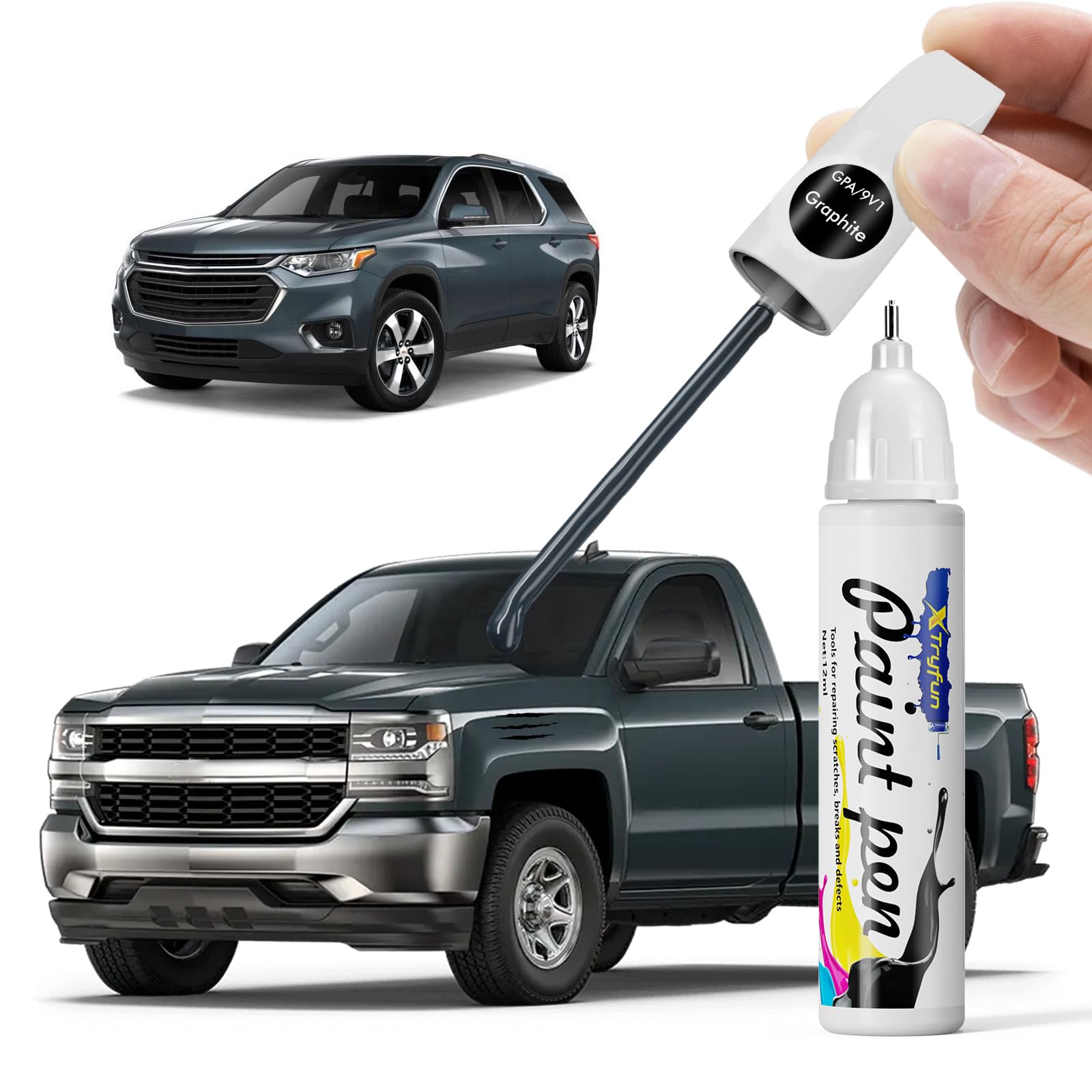 XTryfun GPA/WA457B Graphite Touch Up Paint Compatible with Chevrolet, DIY Car Paint Scratch Repair, Automotive Paints, Quick & E
