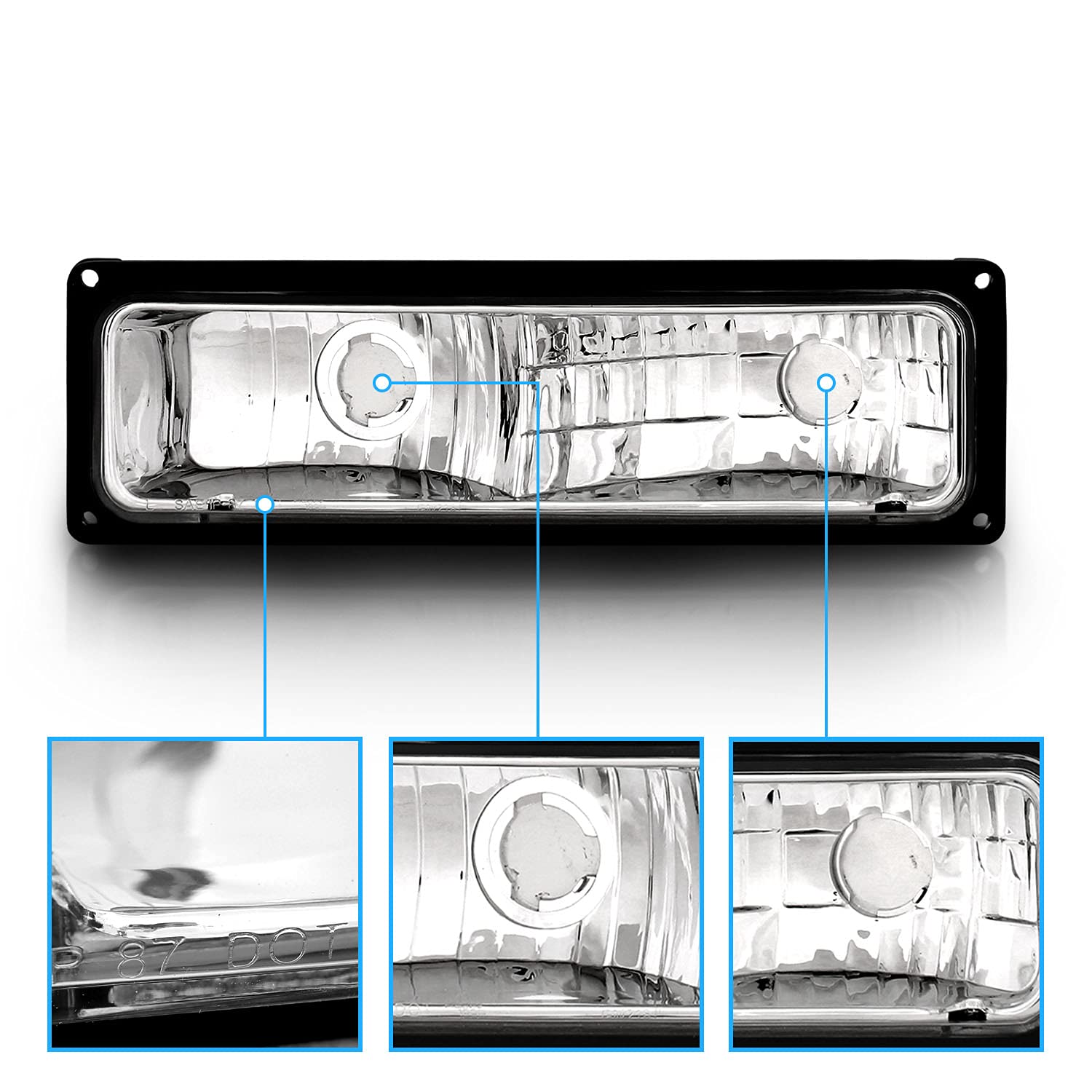 Amerilite Pack/Signal Lights Black Bezel Frame For 88-02 Chevy Gmc Pickup Blazer Tahoe Yukon - Passenger And Driver Side